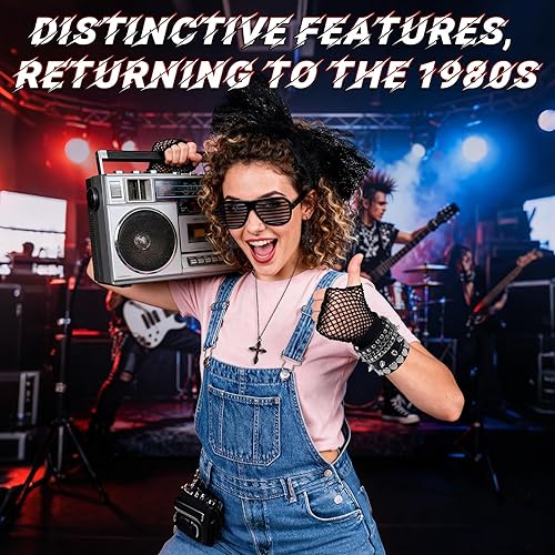 Miniatura 8 de 12 piezas de accesorios de Halloween de los años 80 para mujer, diadema de encaje negro, pulsera de roca, collar de cruz, aretes de cruz, guantes de