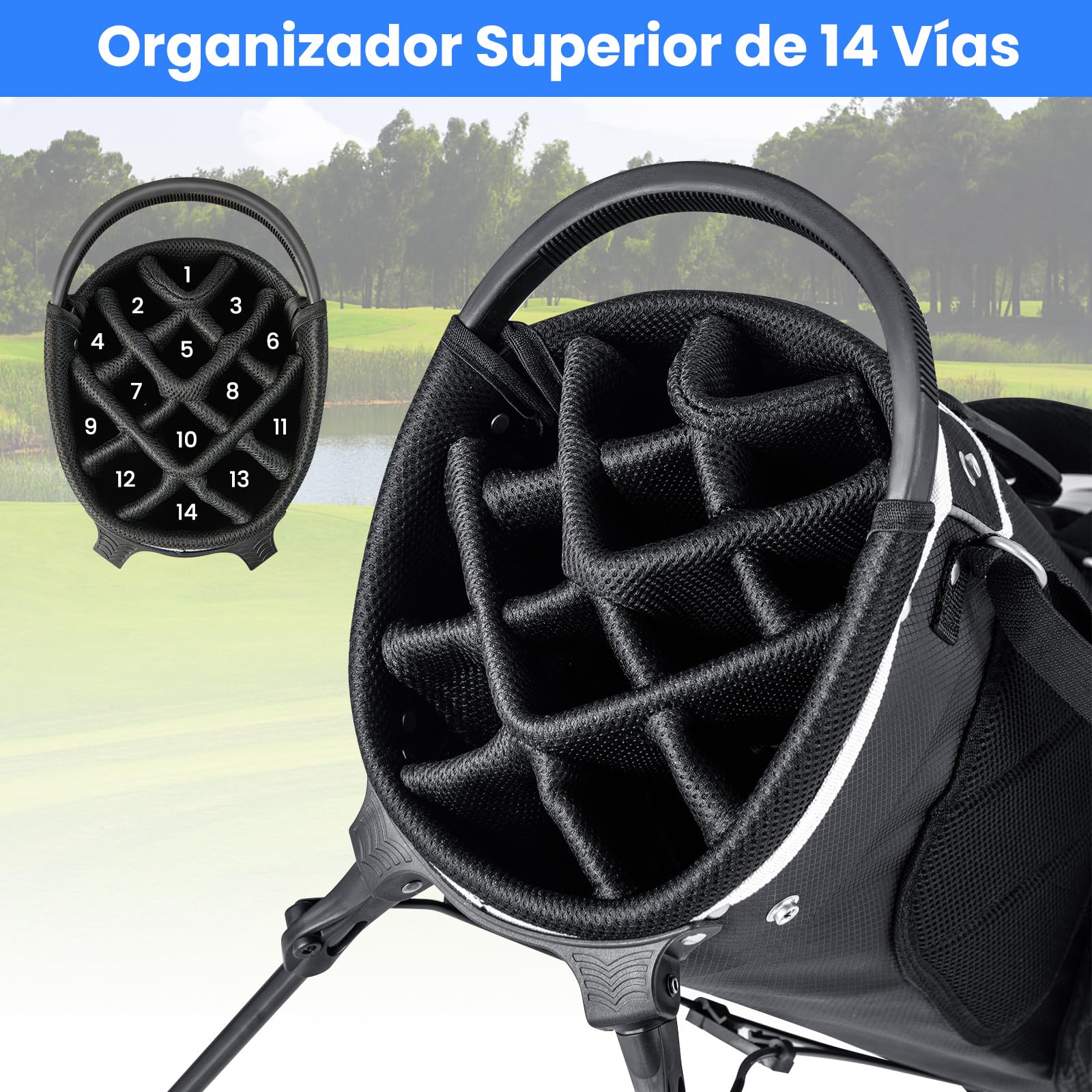 COSTWAY Bolsa Golf 14 Divisores, 6 Bolsillos, Correa Doble, Capucha Lluvia, 2,3 Kg