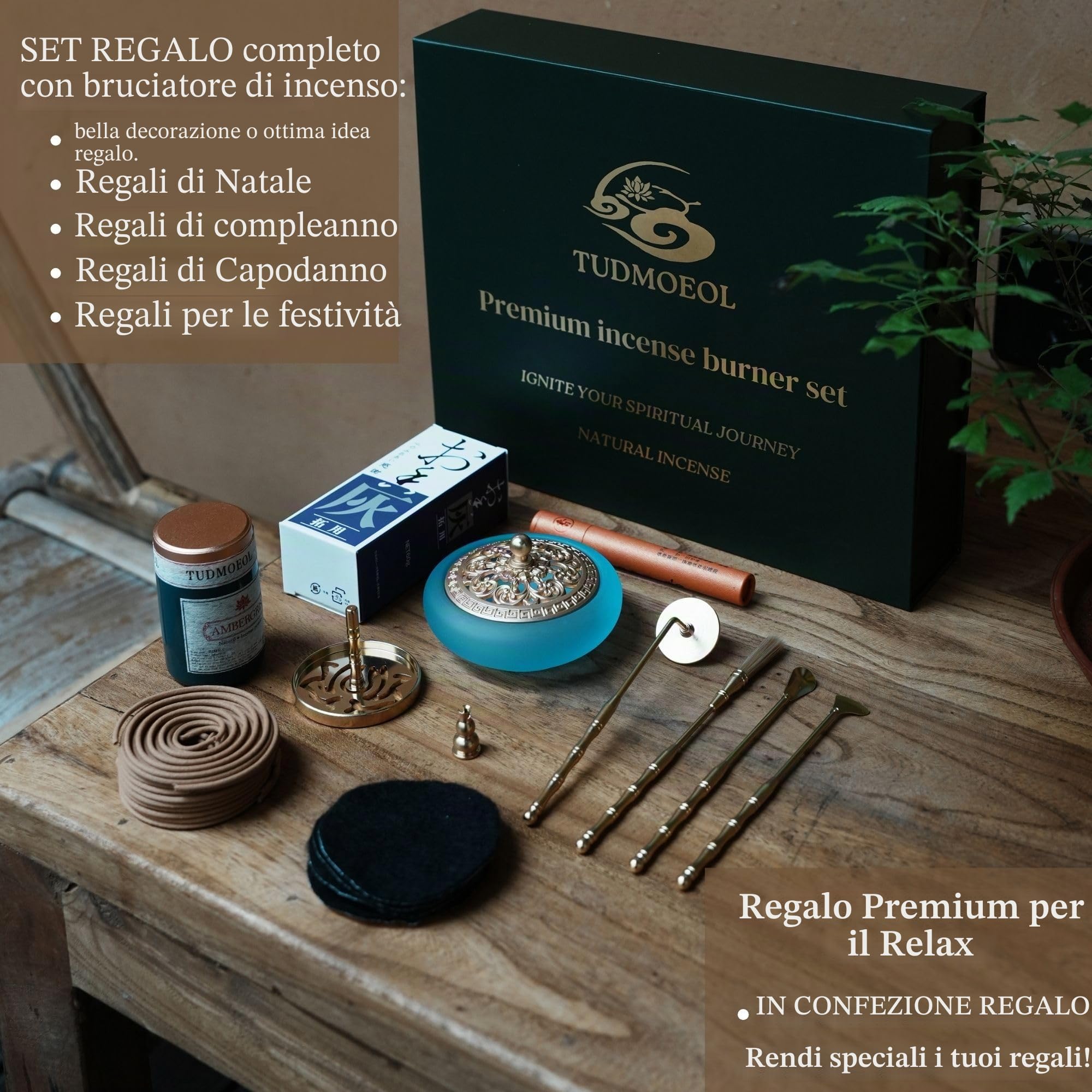 Set Bruciatore di Incenso in Polvere in Confezione Regalo – Set Completo Con Strumenti di Stampa per Yoga, Meditazione e Relax (Blu)