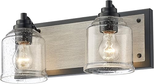 Vista 13 de Luces de tocador para baño grandes de 31.5", lámpara de tocador rústica de granja con pantallas de vidrio burbuja, gris, accesorio de iluminación