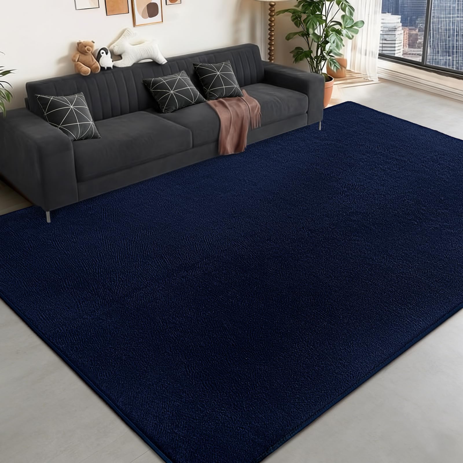 Photo 1 of QDUIDU Large Area Rugs for Bedroom Living Room - 6x9 Feet Ultra Soft Navy Blue Rug Thickened with Memory-Foam, Solid Modern Minimalist Carpets for Home Decor, Non-Slip and Comfy Nursery Room Rugs