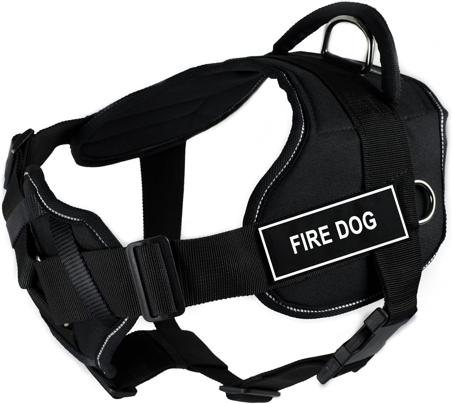 Dean & Tyler Fun Harness with Padded Chest Piece, Fire Dog, Large, Black with Reflective Trim