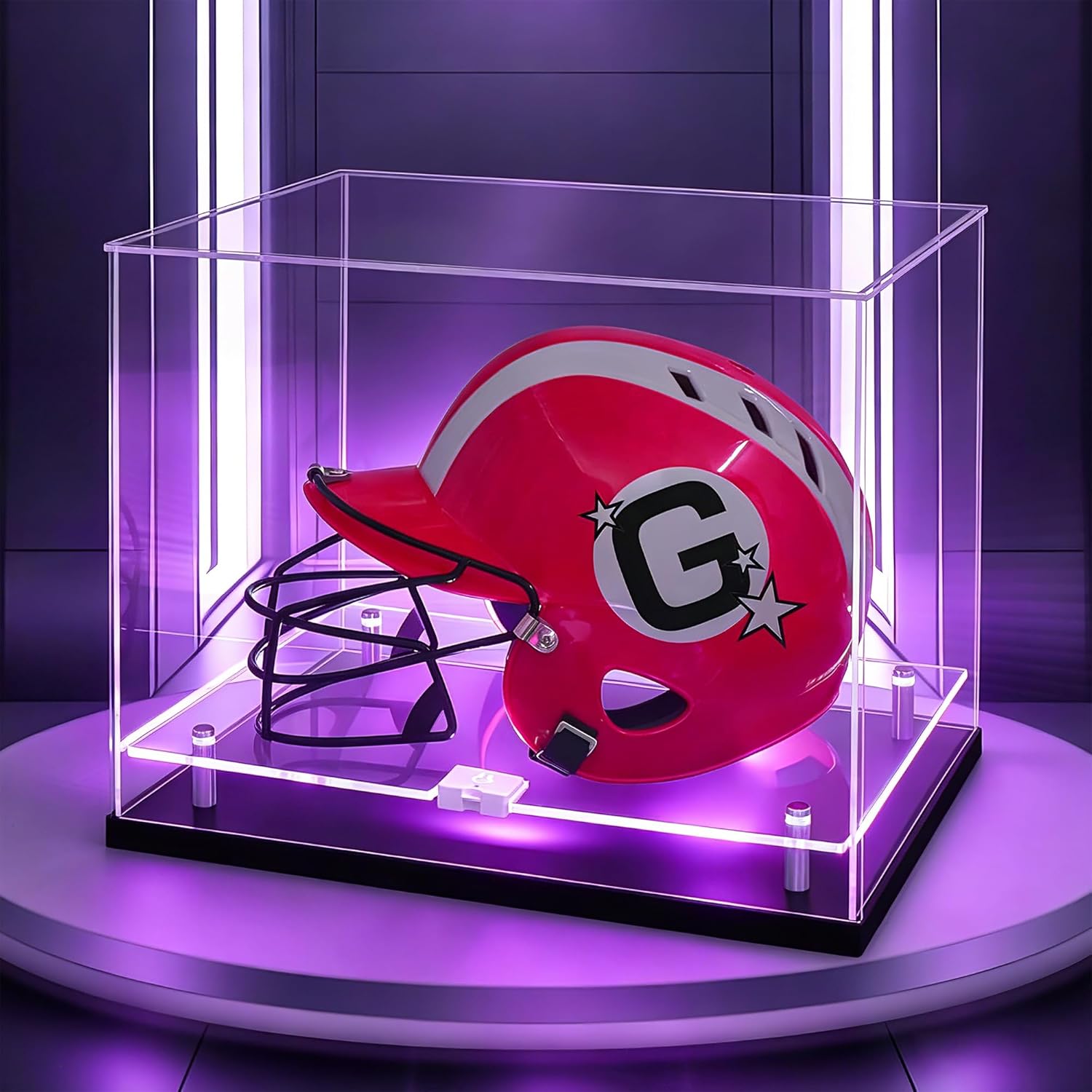 Football Helmet Display Case with LED Light, Clear Full Size Helmet Display Acrylic Double Layer Helmet Display Stand for Autographed Helmet Display, Fans & Collectors, Sports Collectibles
