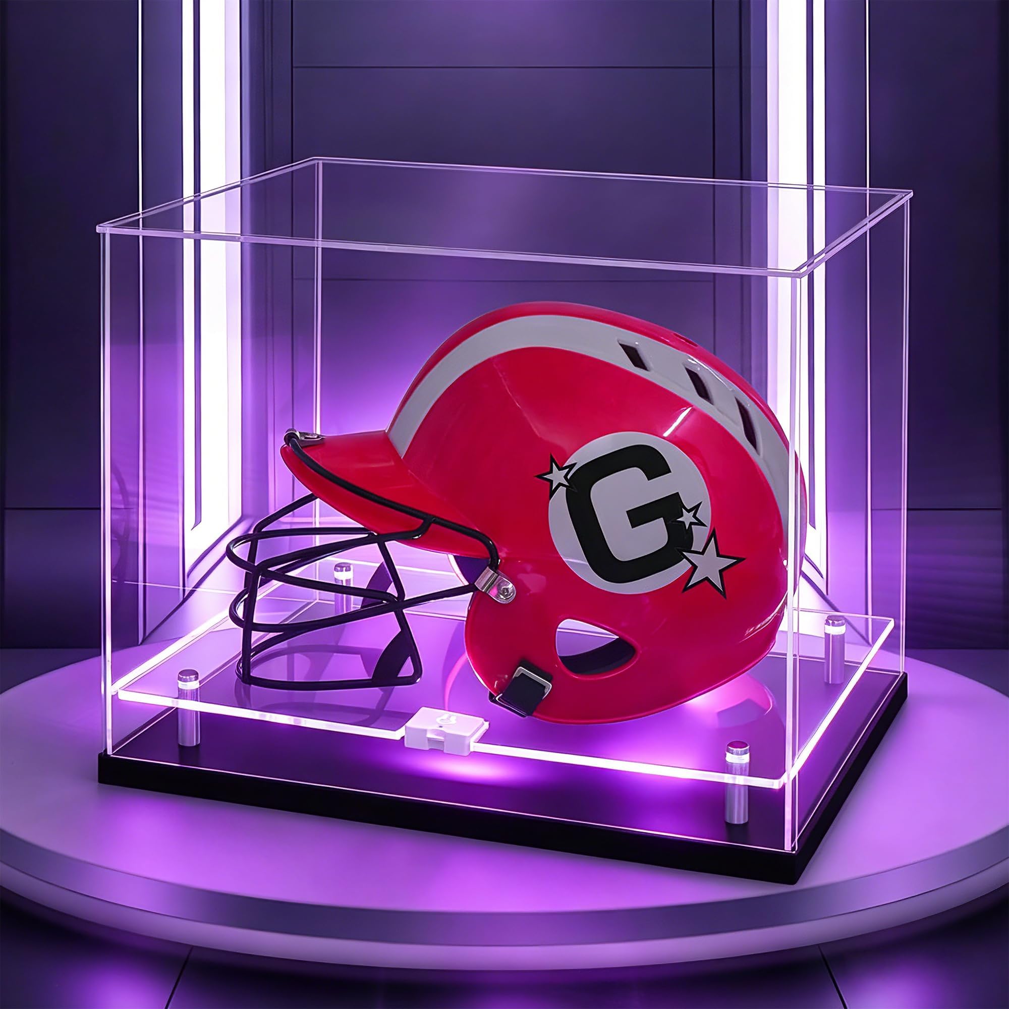 Football Helmet Display Case with LED Light, Clear Full Size Helmet Display Acrylic Double Layer Helmet Display Stand for Autographed Helmet Display, Fans & Collectors, Sports Collectibles