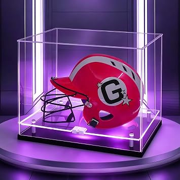 Football Helmet Display Case Full Size with LED Light, UV Protection Acrylic Display Box for American Football, Rugby Ball & Sports Memorabilia 40x31x31cm