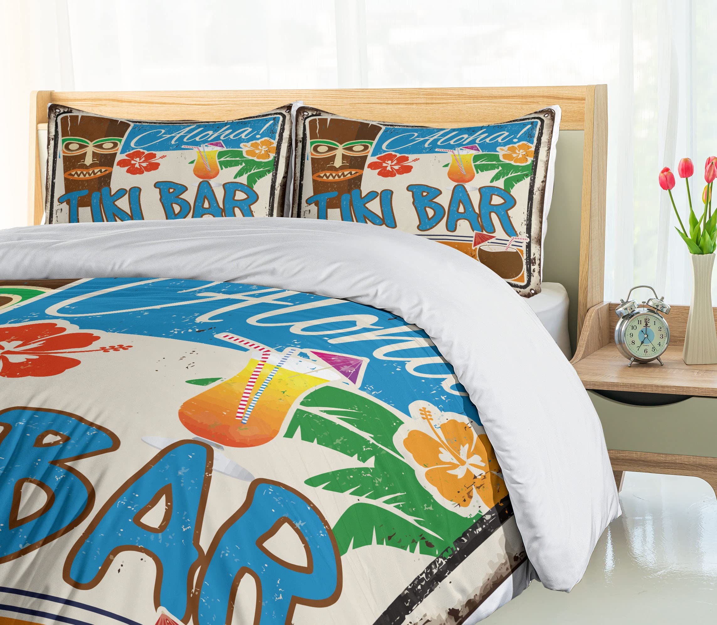 Ambesonne Tiki Bar Colcha, Rusty Vintage Sign Aloha Exotic