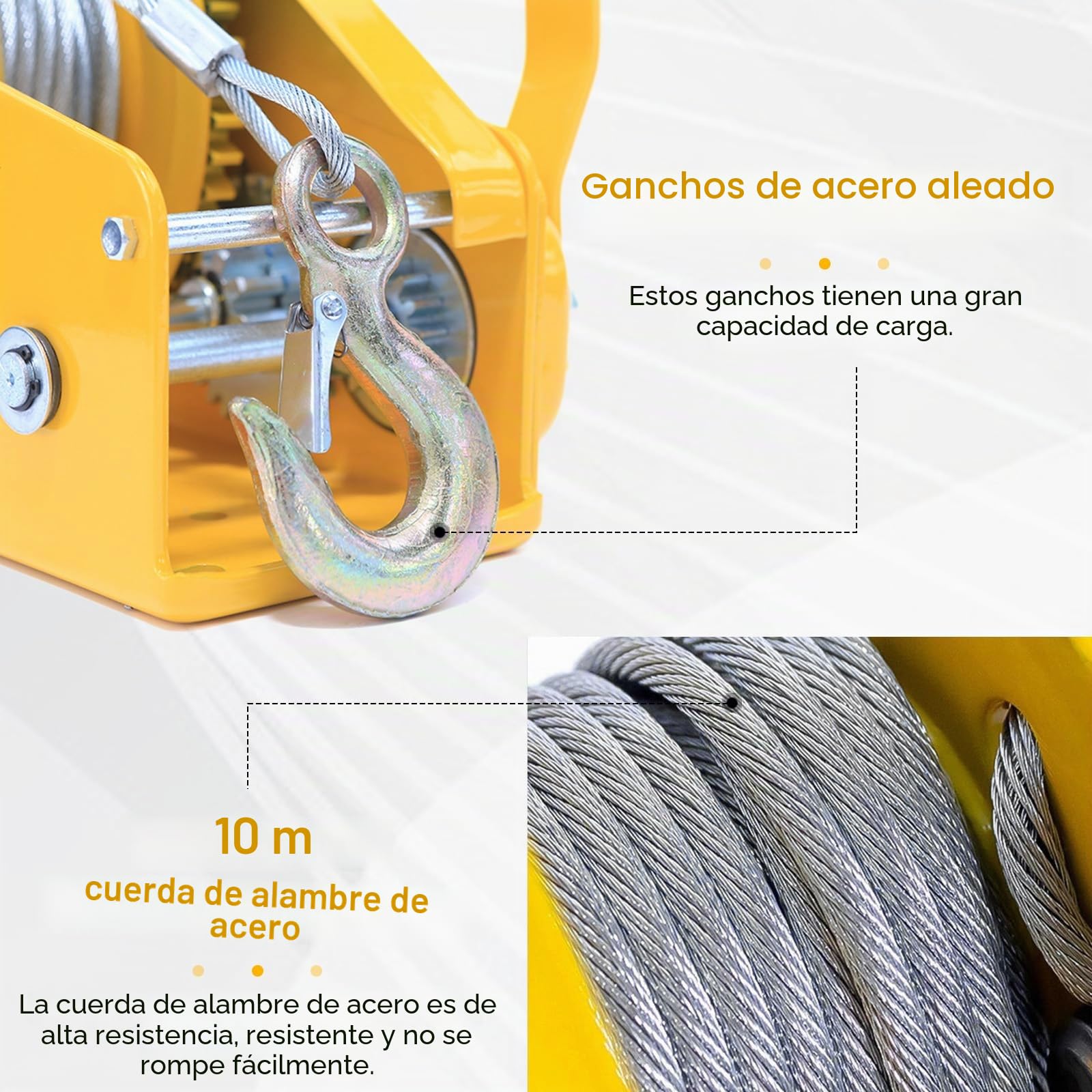 Cabrestante Manual, Fuerza Portante Máx 500kg, Cabrestante De Cable Manual Con Cable De Acero De 10 M Y Gancho Bloqueo De Retorno Agarre Antideslizante Para TraccióN Y Elevación
