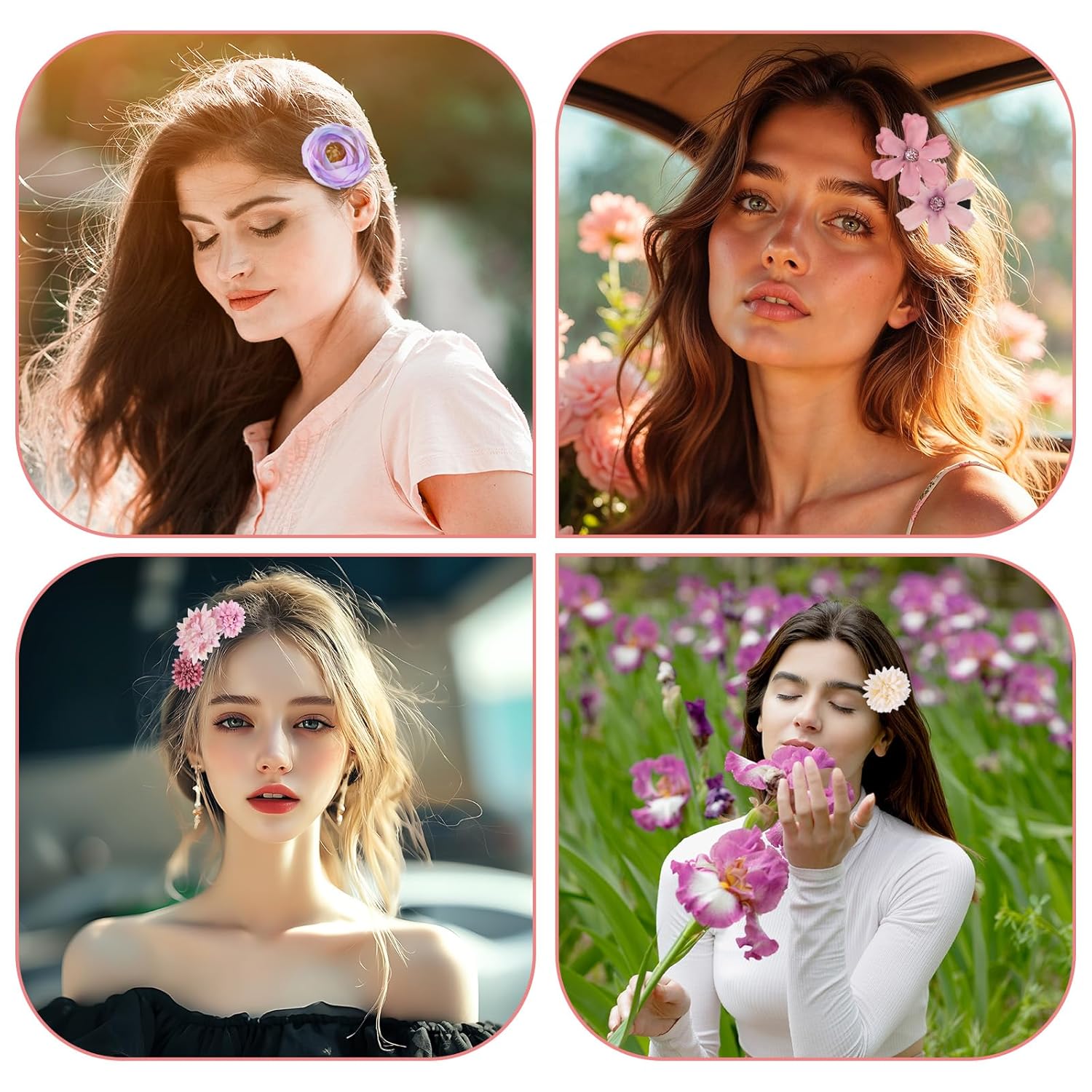 12 Pcs Flower Hair Clip for Women Girls Rose Flower Hair Clips Silk Claw Clip Bridal Wedding Headdress and Corsage Boho Clips Accessories for Beach Party Wedding(Pink, Purple, White) - Image 7