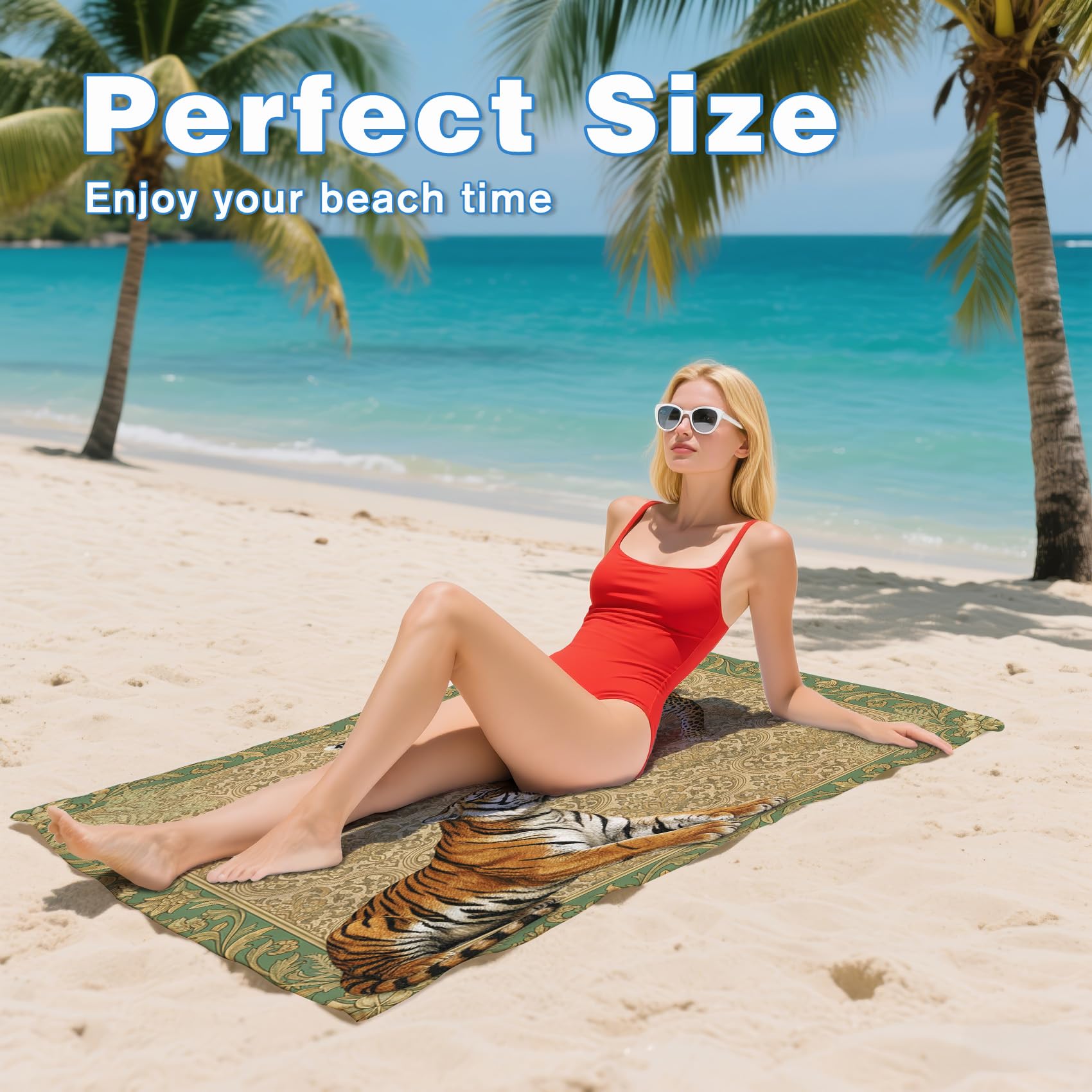 Serviette de Plage XXL Microfibre Tigre Léopard Vintage Baroque Animaux Sauvages, Drap de Plage Séchage Rapide Anti Sable & Légère, Serviette de Bain Grande Taille 100x200 cm, Cadeau été