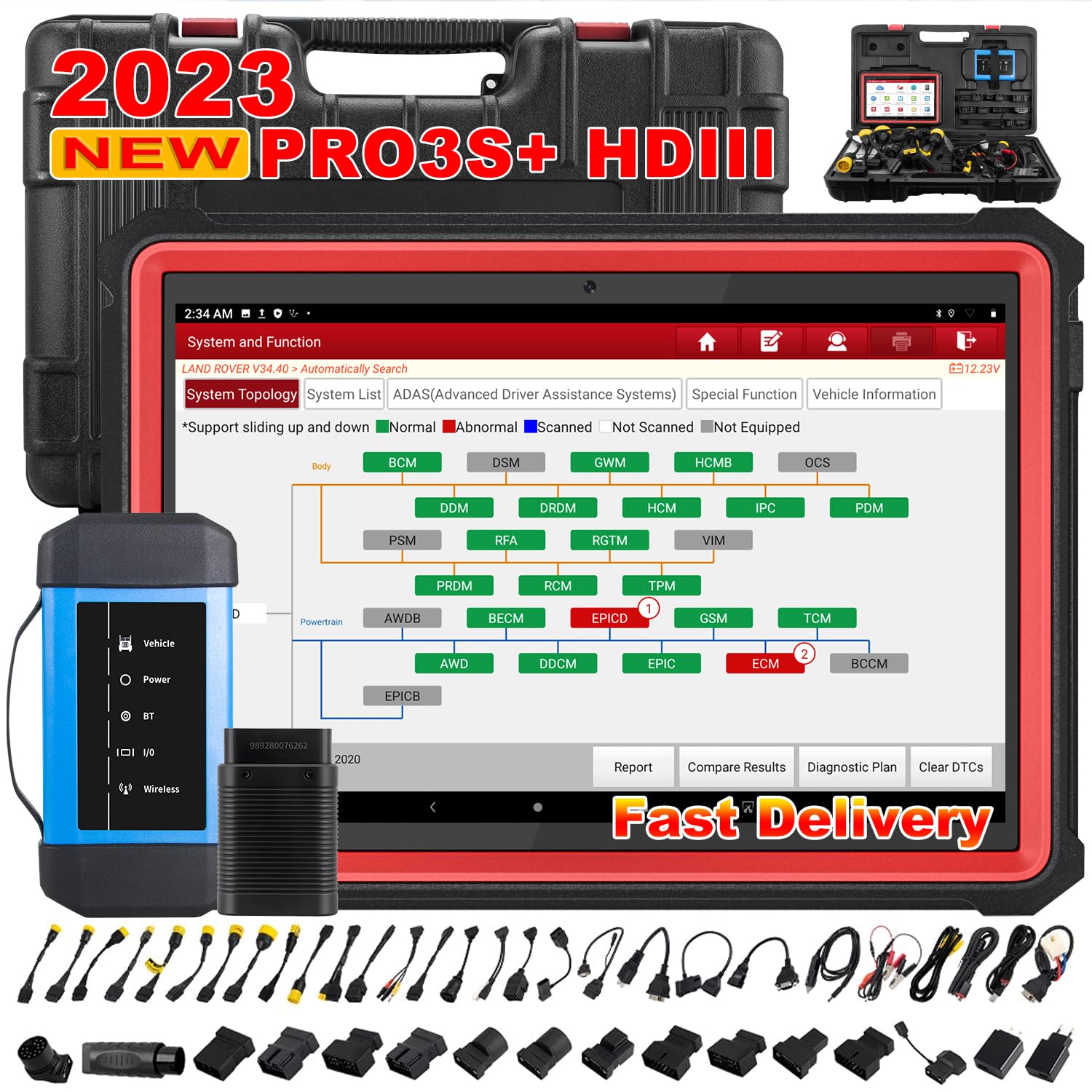 Photo 1 of LAUNCH X431 PRO3S+HDIII,Diesel&Gasoline Bi-Directional Scan Tool with 60+Service,OEM Topology Mapping,Key Program&ECU Coding