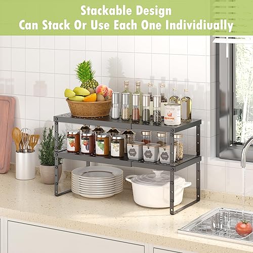Miniatura 6 de Organizador de estante expandible para armario de cocina, estantes apilables ajustables para despensa, baño, oficina, almacenamiento de