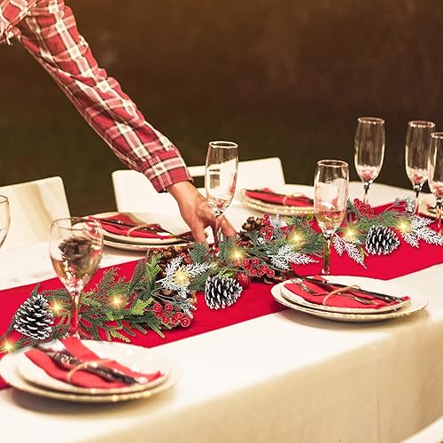 Miniatura 7 de Guirnalda de Navidad con luces de 6 pies, guirnalda de Navidad preiluminada, decoración para interiores y exteriores, guirnalda de conos de pino de