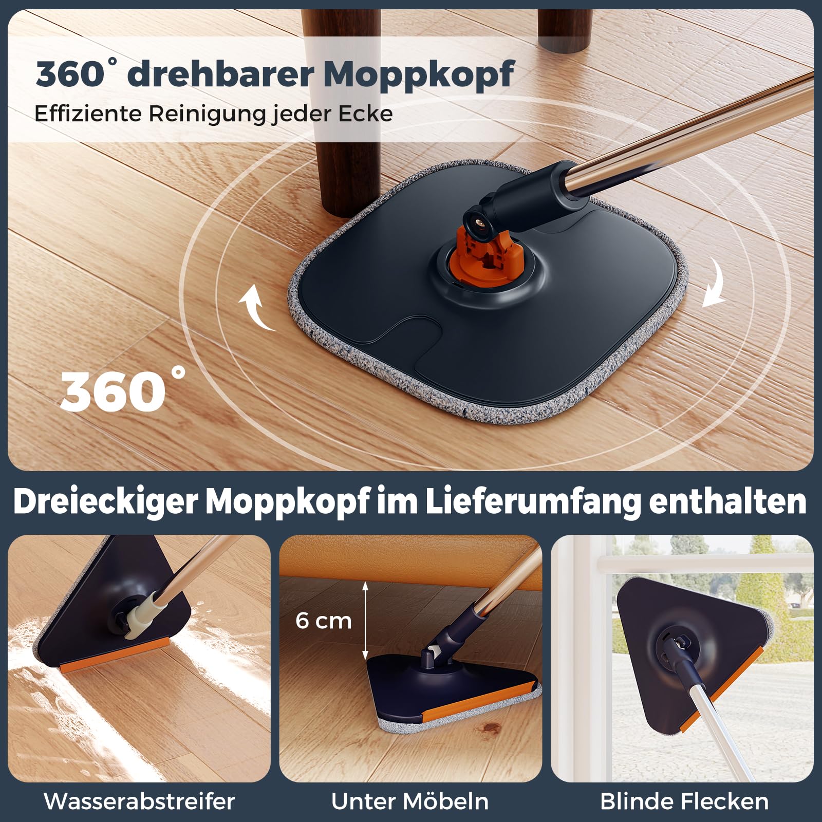 COSTWAY mop do mycia podłóg i system koszyka 4L, płaski mop do podłóg z wyżłaczaniem, obrotowa głowica 360°, system separacji i 2 mikrofibrowe ręczniki, system czyszczenia podłóg do stosowania na