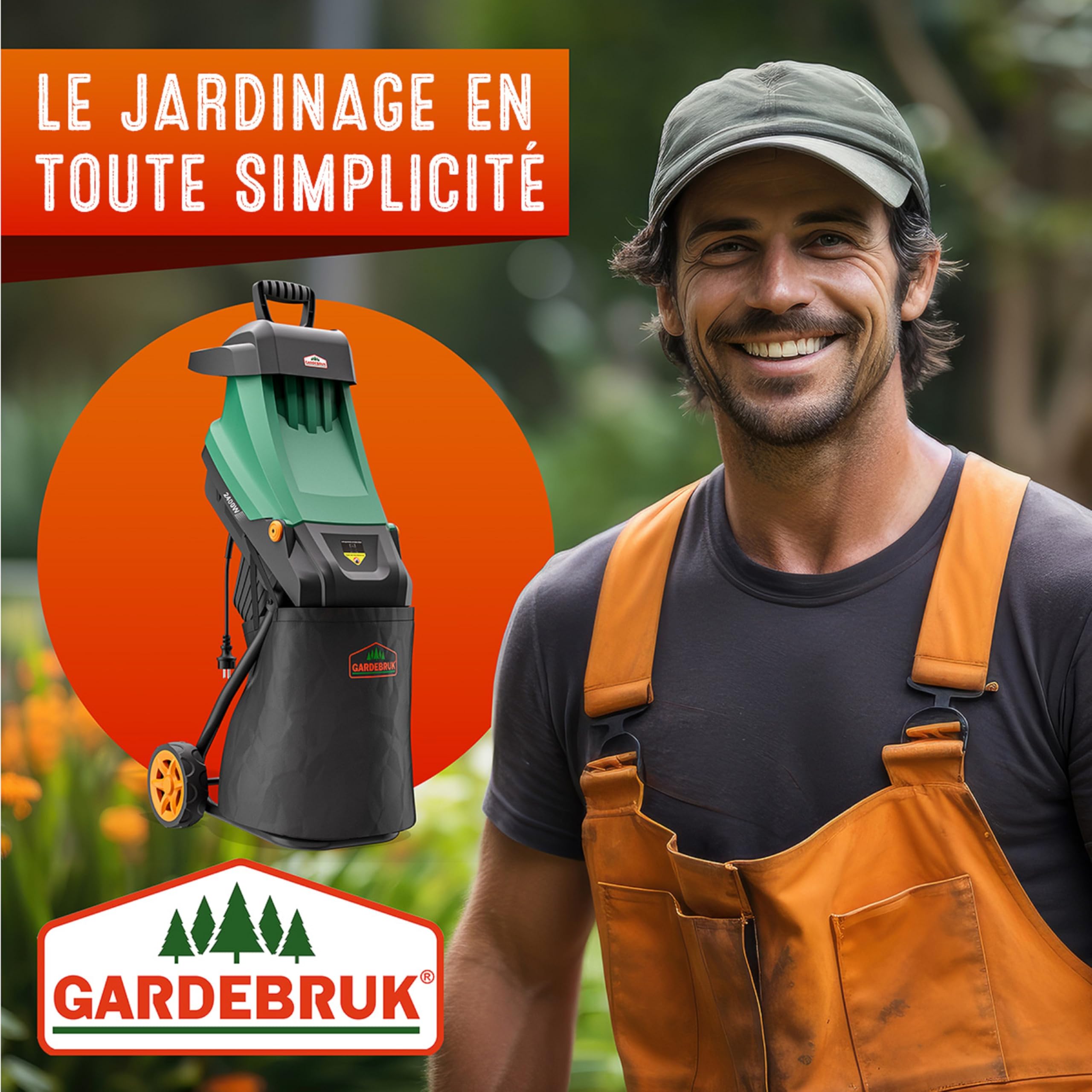 GARDEBRUK® Broyeur de végétaux électrique 2.400W broyeur de Branches Couteau Lame Max. 45mm bac 2X 50L broyeur de Jardin déchiqueteur Bois Compost Jardin