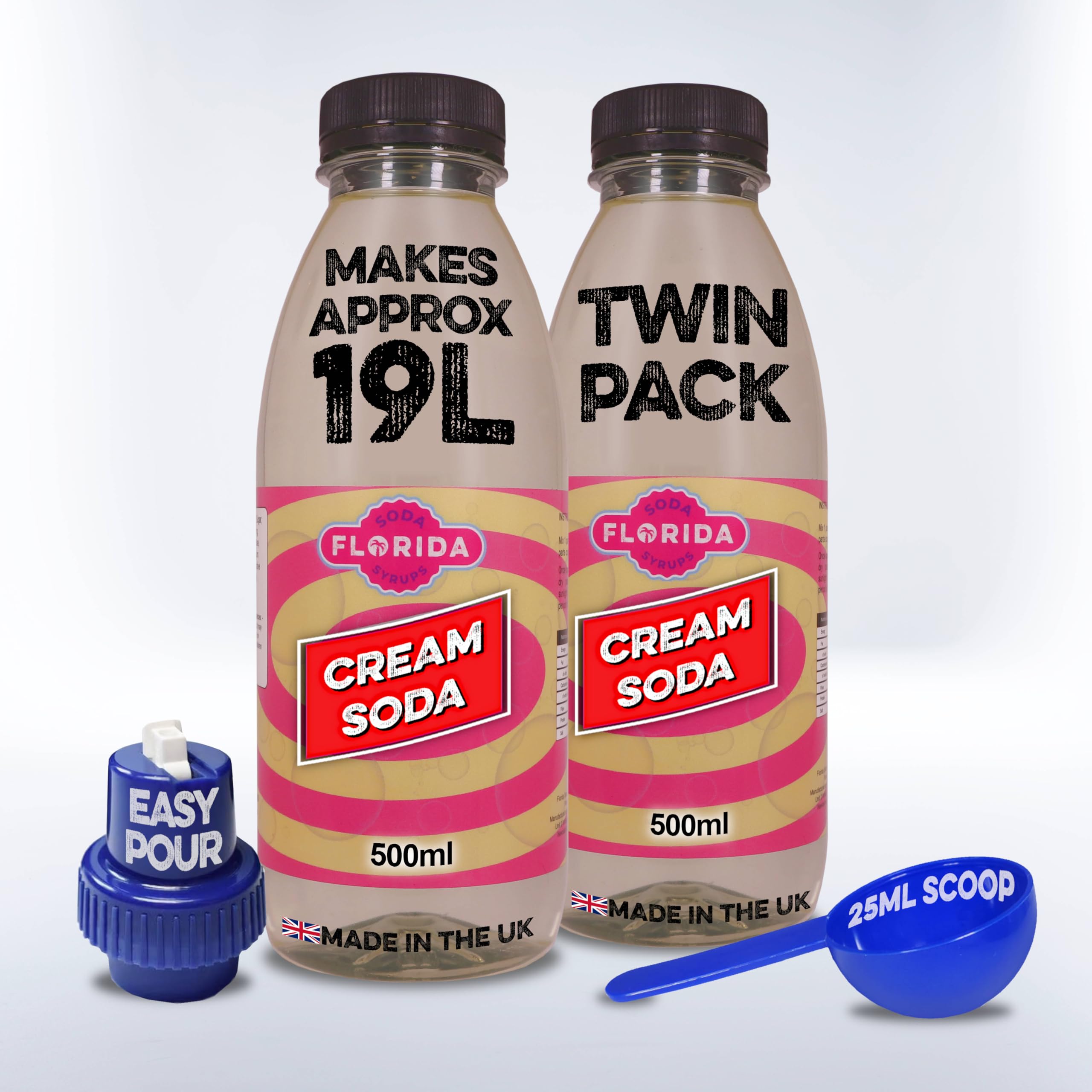 Florida Syrups Flavours Compatible with Sodastream Machines - Soda Drink Flavourings 500 ml (Pack of 2) (500 ml (Pack of 2), Cream Soda)