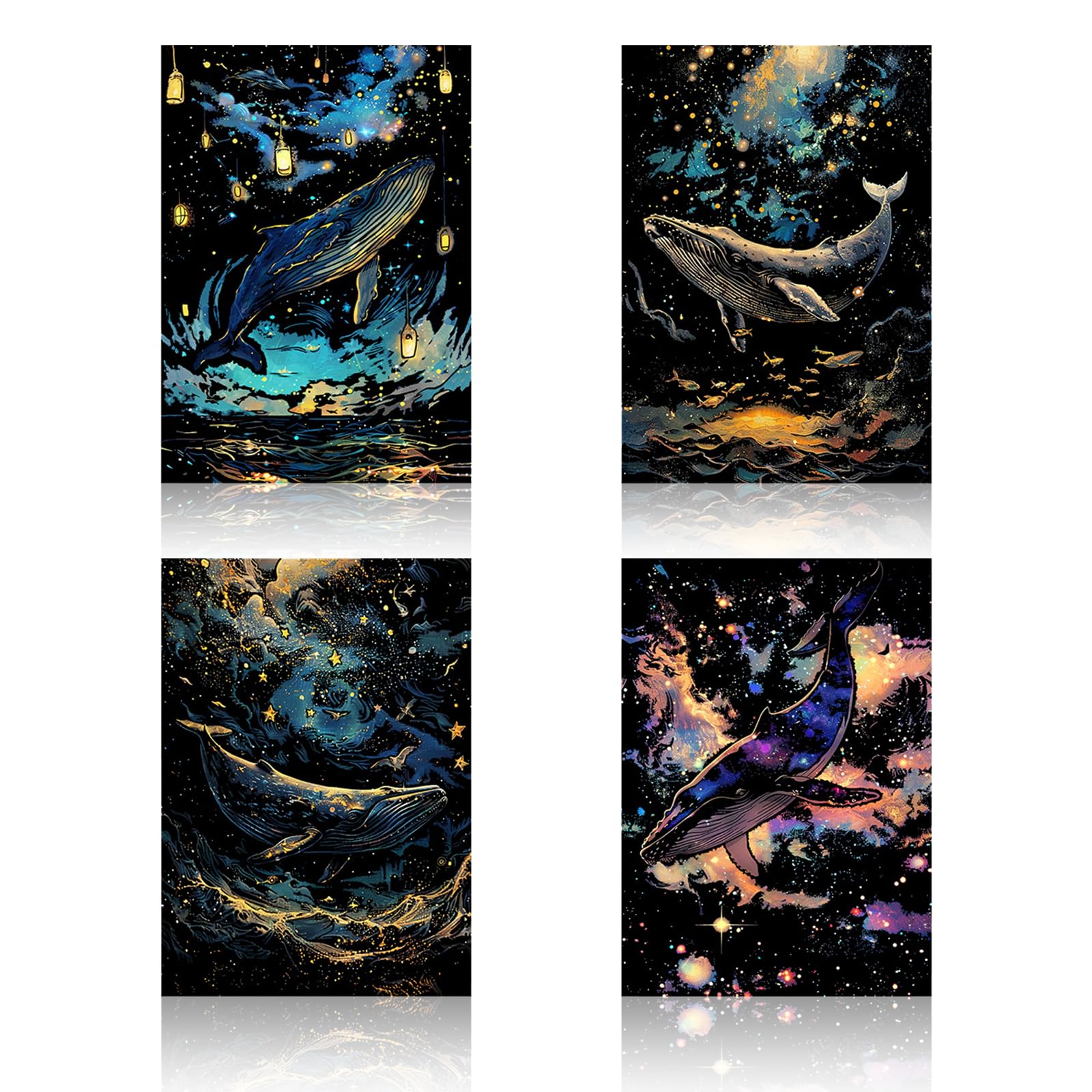 Rainbow Animals Scratch Art for Adults and Kids, Whale Series Painting Sketch with Glow Effect, with Tools, Rainbow Scratch Paper Set for Stress Relief & Creativity, DIY Art & Craft Drawing