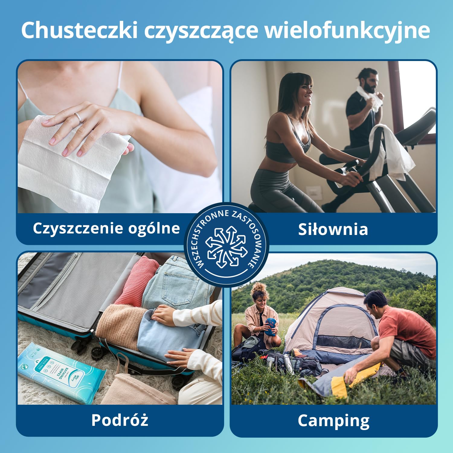 WhyWorry Chusteczki Nawilżane do Ciała dla Dorosłych, Bardzo Duże 20 x 30 cm Chusteczki do Bezwodnego Mycia Ciała, Bardzo Grube, z Aloesem, Świeży zapach, 50 Sztuk