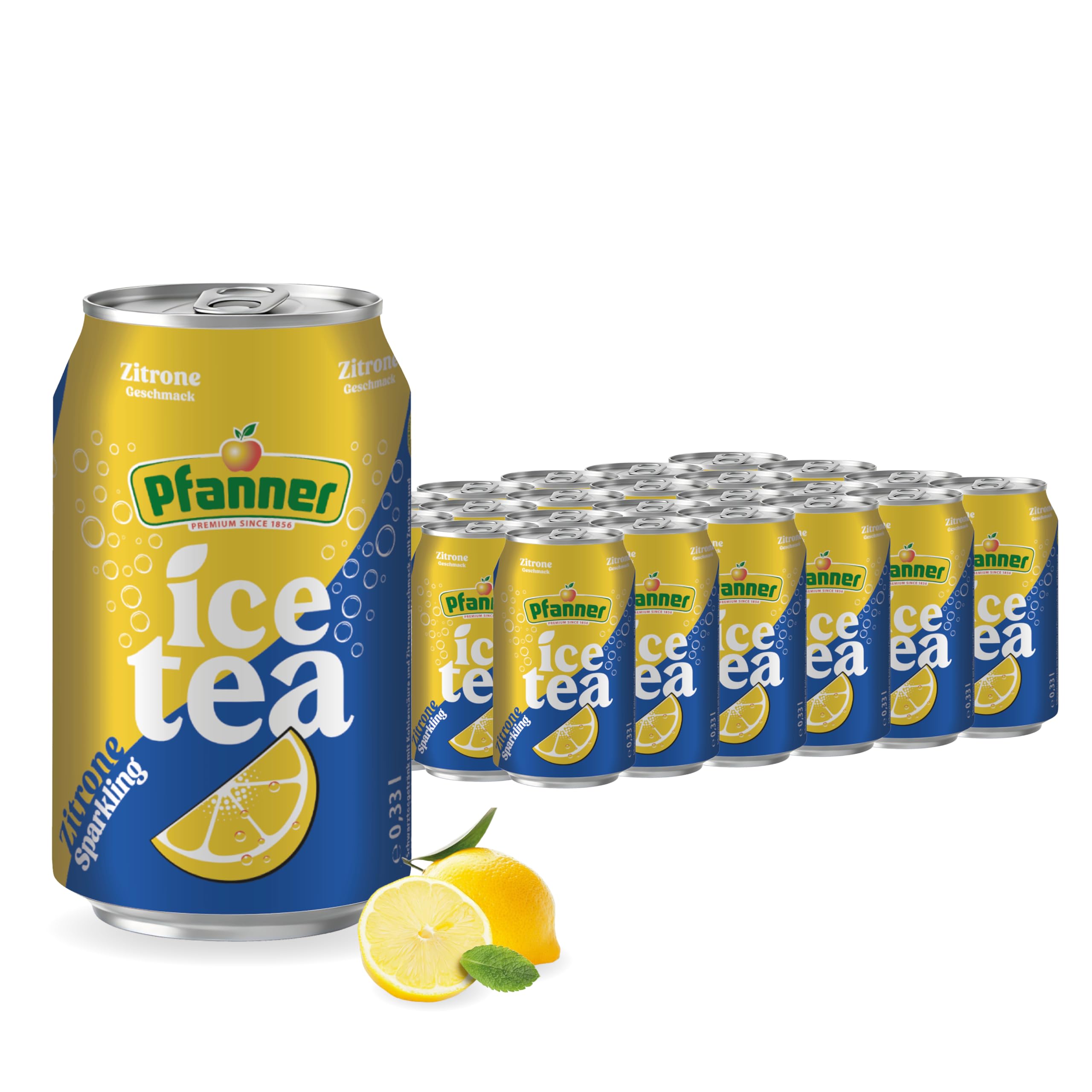 Pfanner Eistee Lemon - Sparkling Dose im Vorratspack – Kohlensäurehaltiger IceTea mit Zitronengeschmack - (24 x 0,33 l)