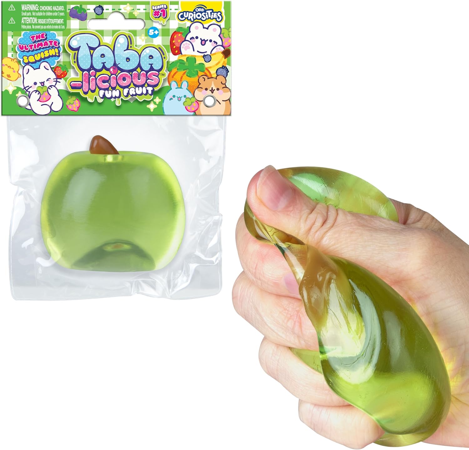 ORB Tabalicious TABA Squishy Apple Fun Fruit Toy - Cute, Sticky Fruit TABA Squishies with Transparent Realistic Color - Squishy Stress Ball Toys - Kawaii Sensory Fidget Toys for Kids and Adults