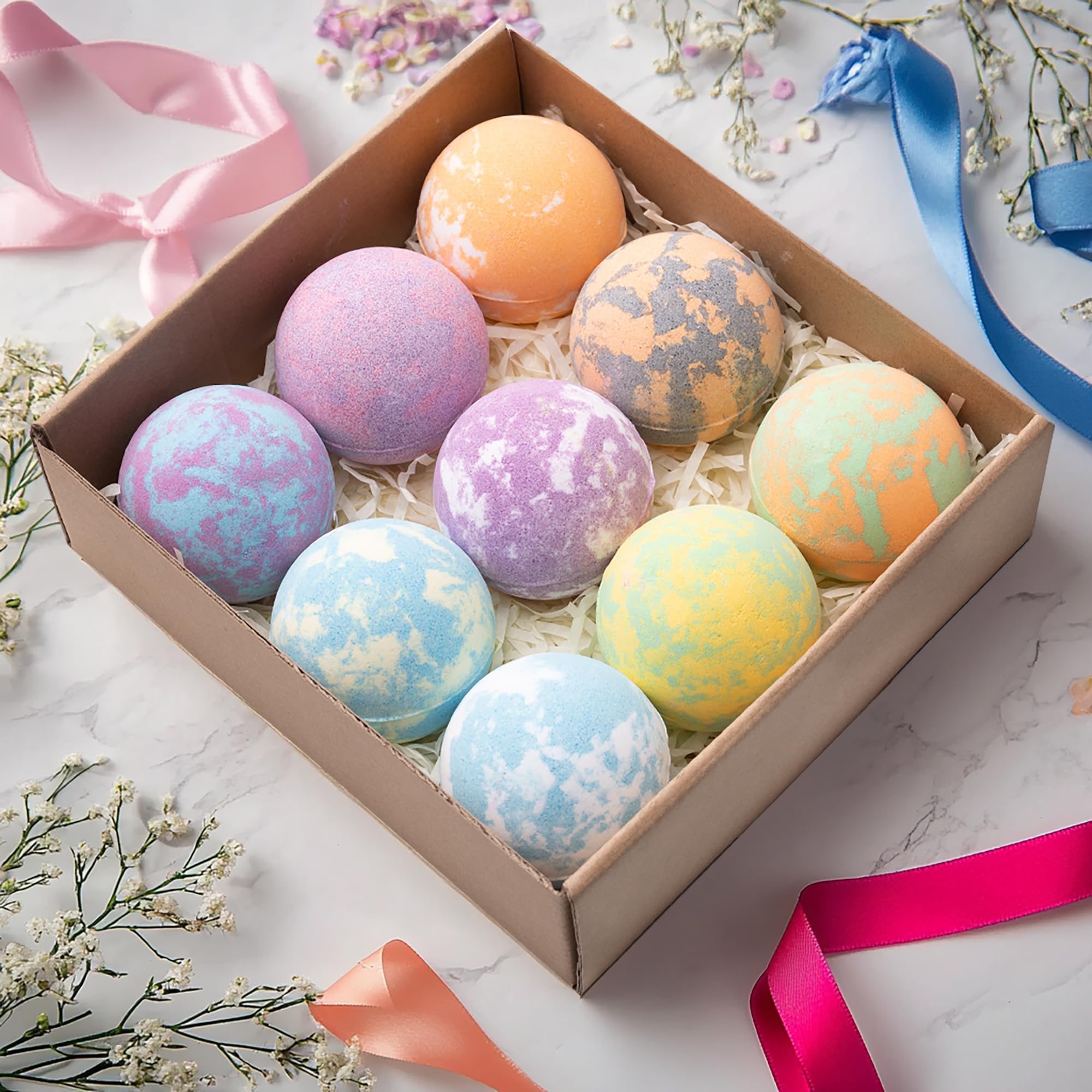 Bomba da bagno da donna, 9 bombe da bagno fatte a mano con oli essenziali naturali e burro di cocco, regalo di Natale per mamma, moglie e fidanzata, fragranze floreali Burb