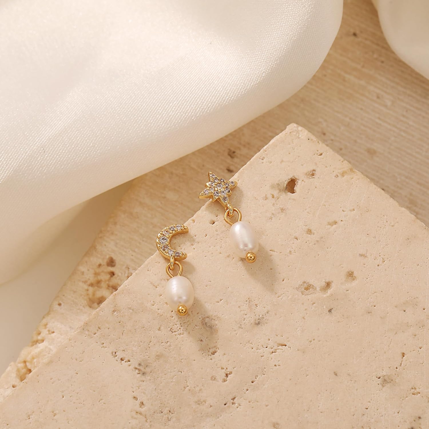 Pearl Earrings for Women 14K Gold Freshwater Pearl Hoop Earring Dangle Drop Wedding Earrings Bridal Bridesmaid Jewelry Gifts for Women - Image 5