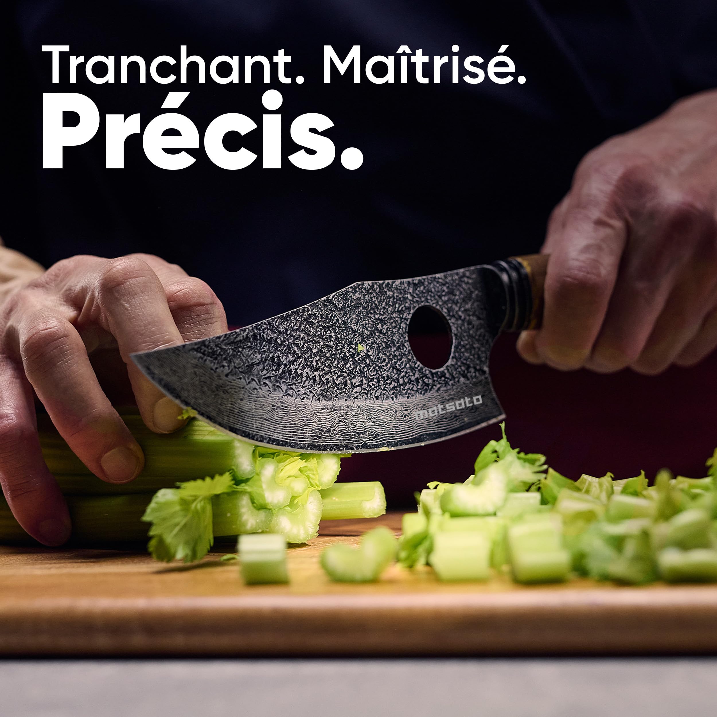 Matsato Osuren Couteau de Cuisine 16cm Lame Acier Japonais Damassé Manche Bois Ergonomique