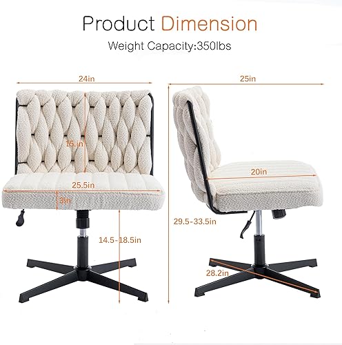 Miniatura 2 de HomVent Silla de escritorio de oficina sin ruedas, silla de escritorio acolchada de tela Boucle sin brazos anchos, moderna silla de escritorio