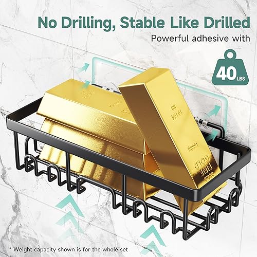 Miniatura 3 de Veken Paquete de 5 estantes de ducha resistentes al óxido e impermeables, estantes de ducha esquineros adhesivos sin perforaciones, estante para