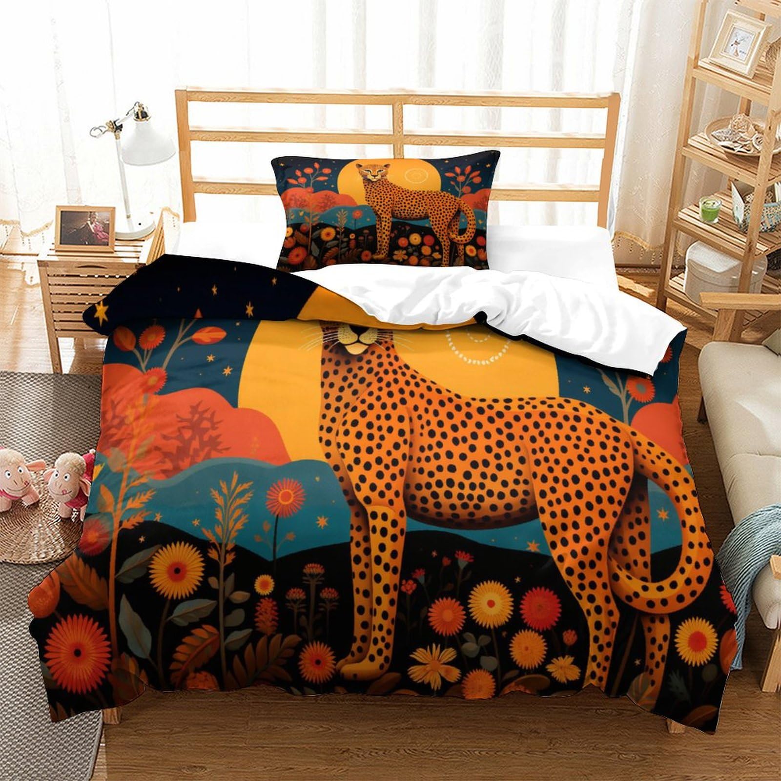 P1S9U7W5Y Retro Leopard 3D Printed Duvet Cover Set 3pcs Microfiber Animal Bedding Set Single