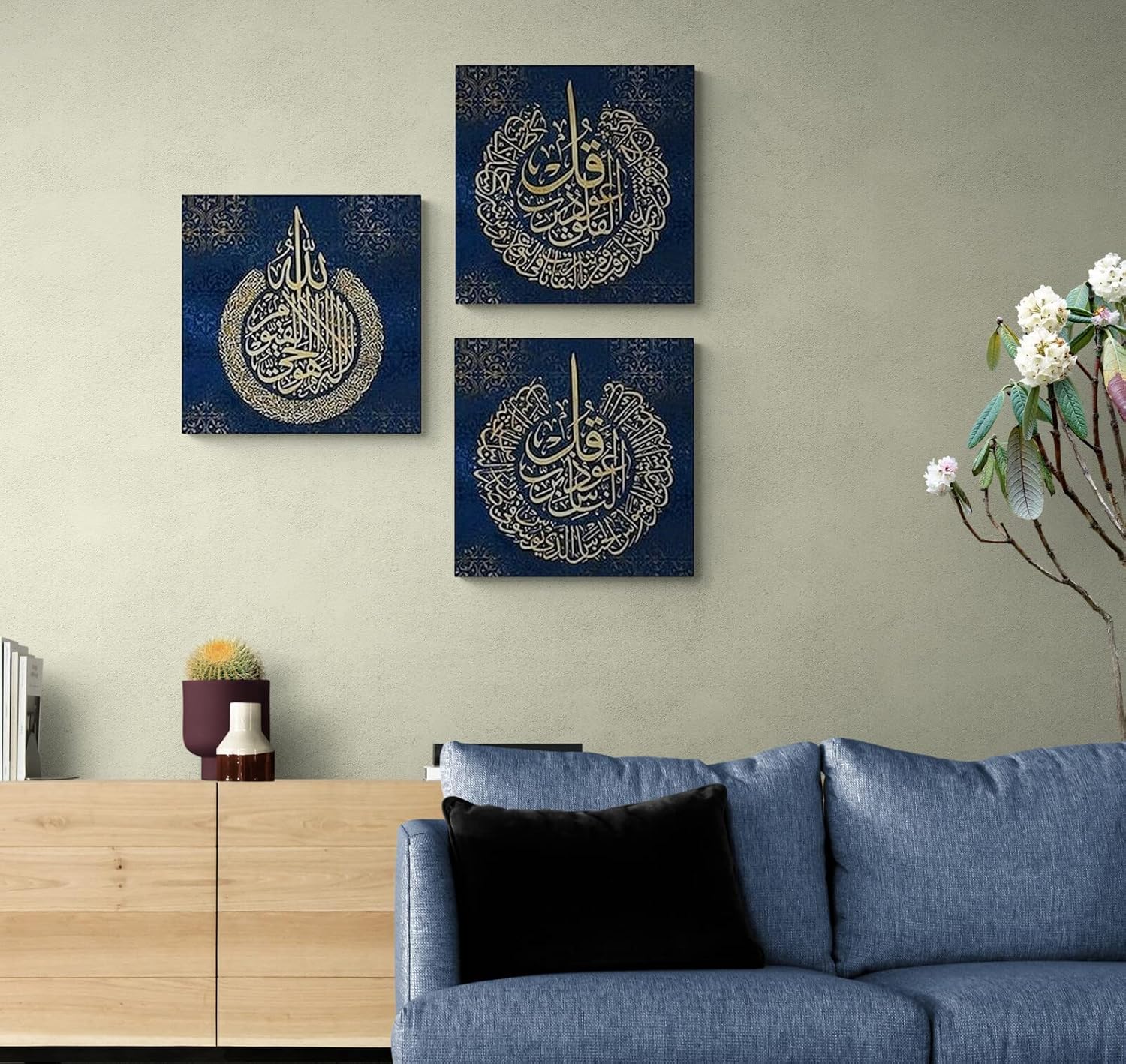 YOBESHO Large Islamic Wall Art, Ayatul Kursi, Al Falaq and Al Nas, Unique Design, Islamic Canvas