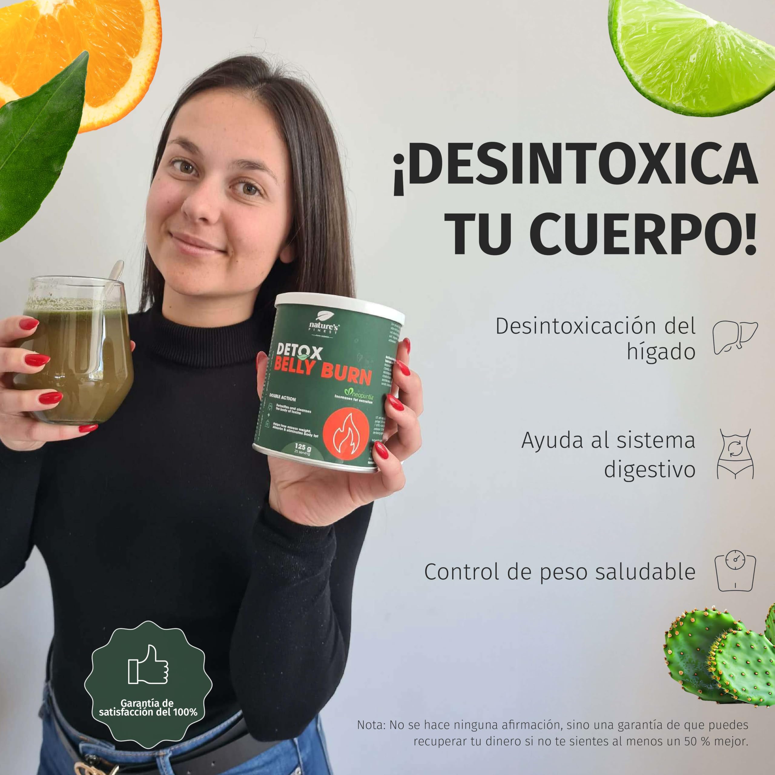 Nature's Finest Detox Belly Burn - Vientre Plano Quemagrasas con Extracto de Alcachofa y Cardo Mariano - Suplemento Nutricional Detox Adelgazante Potente Natural - Polvo