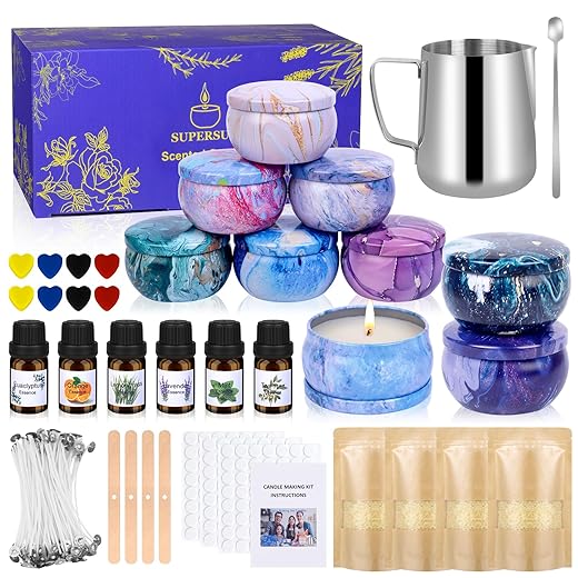 SUPERSUN Candle Making Kit, Candle Making Supplies for Beginners with Beeswax, Wicks, Candle Tins, Dyes, and More,Christmas DIY Gift for Kid and Adults