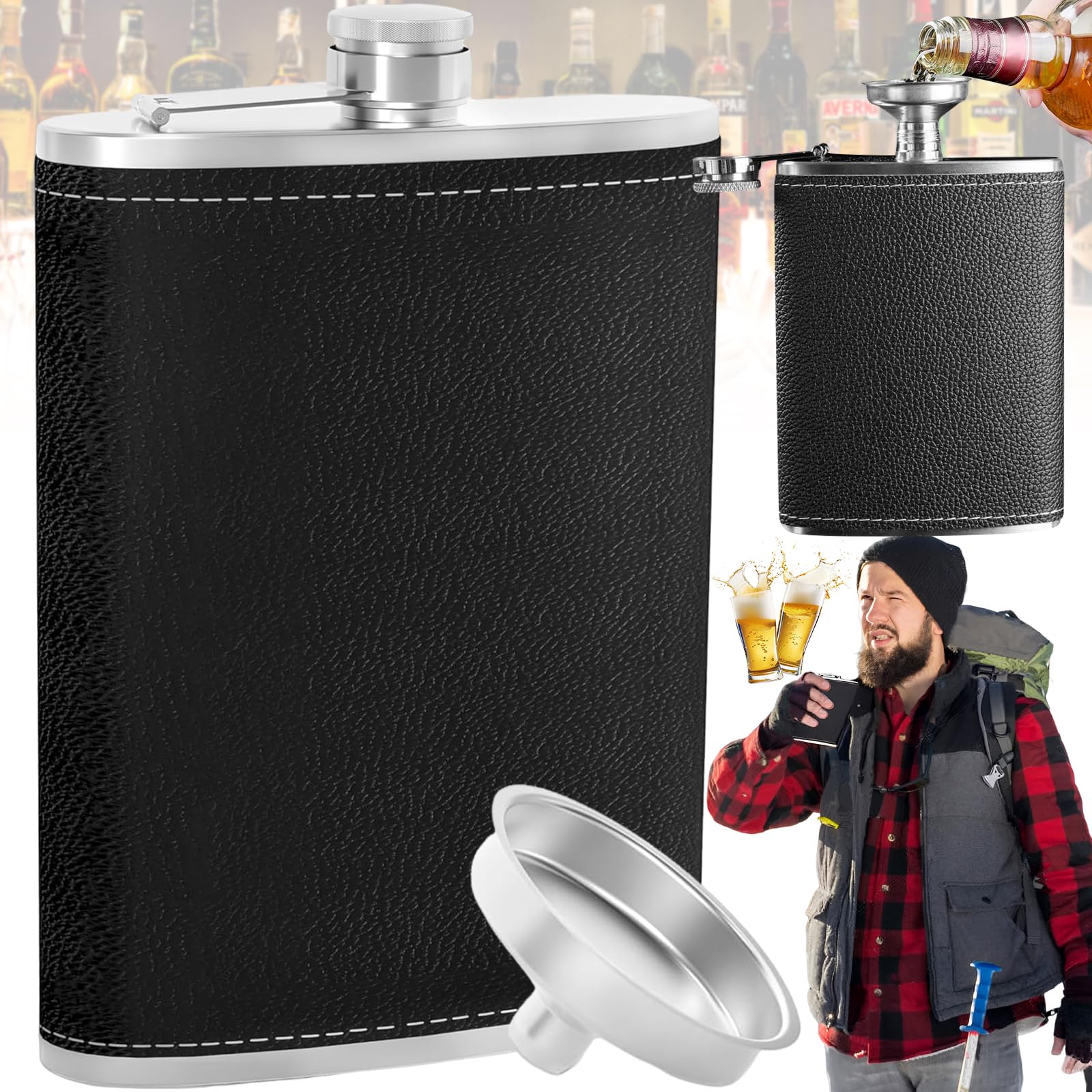 Flasque Inox 8 Oz + Entonnoir – Flasque à Alcool Portable Anti-Fuite – Idéale Rando, Ski, Pêche, Fêtes