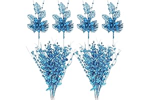 20 Pack Christmas Tree Decorations: Blue Christmas Ornaments Artificial Glitter Berry Picks...