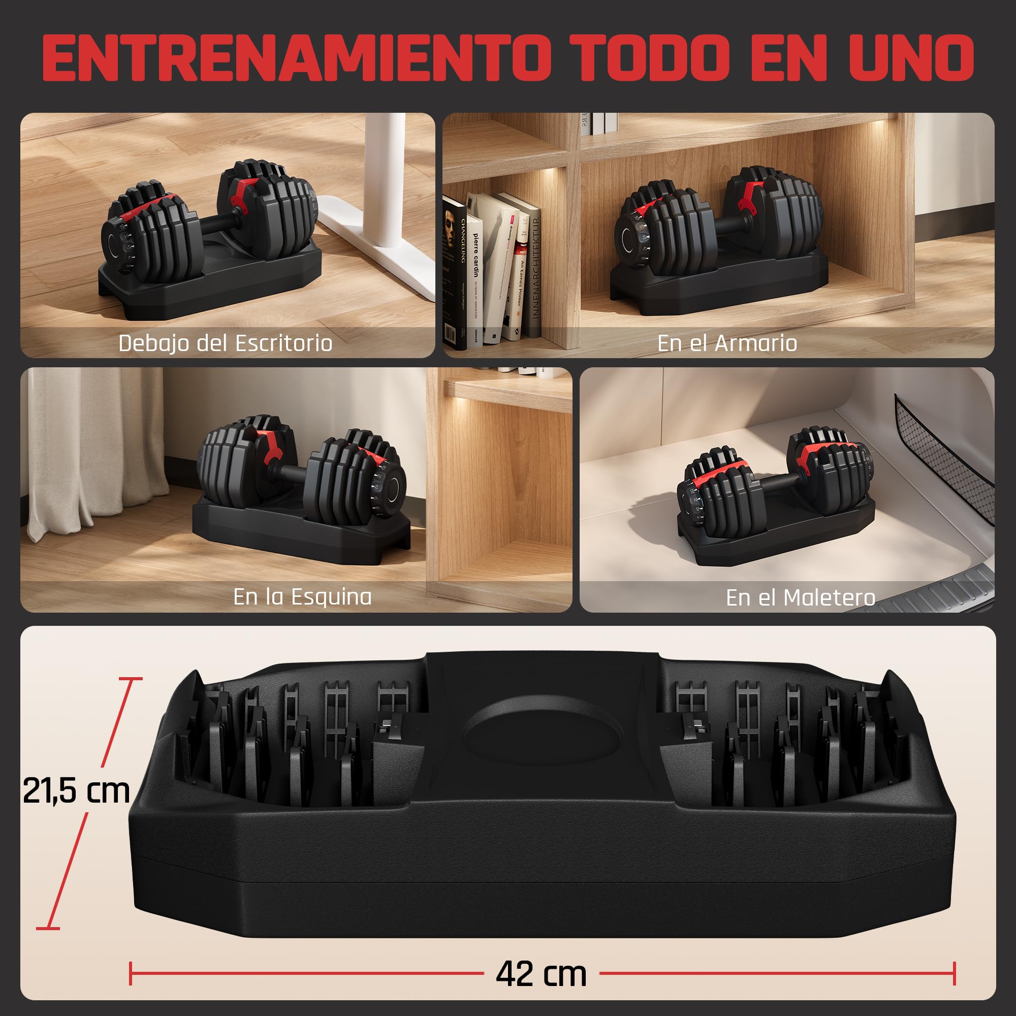 Yaheetech Kit de 1-2pcs Mancuerna Ajustable 5-15 Niveles Rápido 2-25kg Seguridad de Doble Bloqueo, Agarre Antideslizante, Ahorro de Espacio Para Gimnasio en Casa - 3
