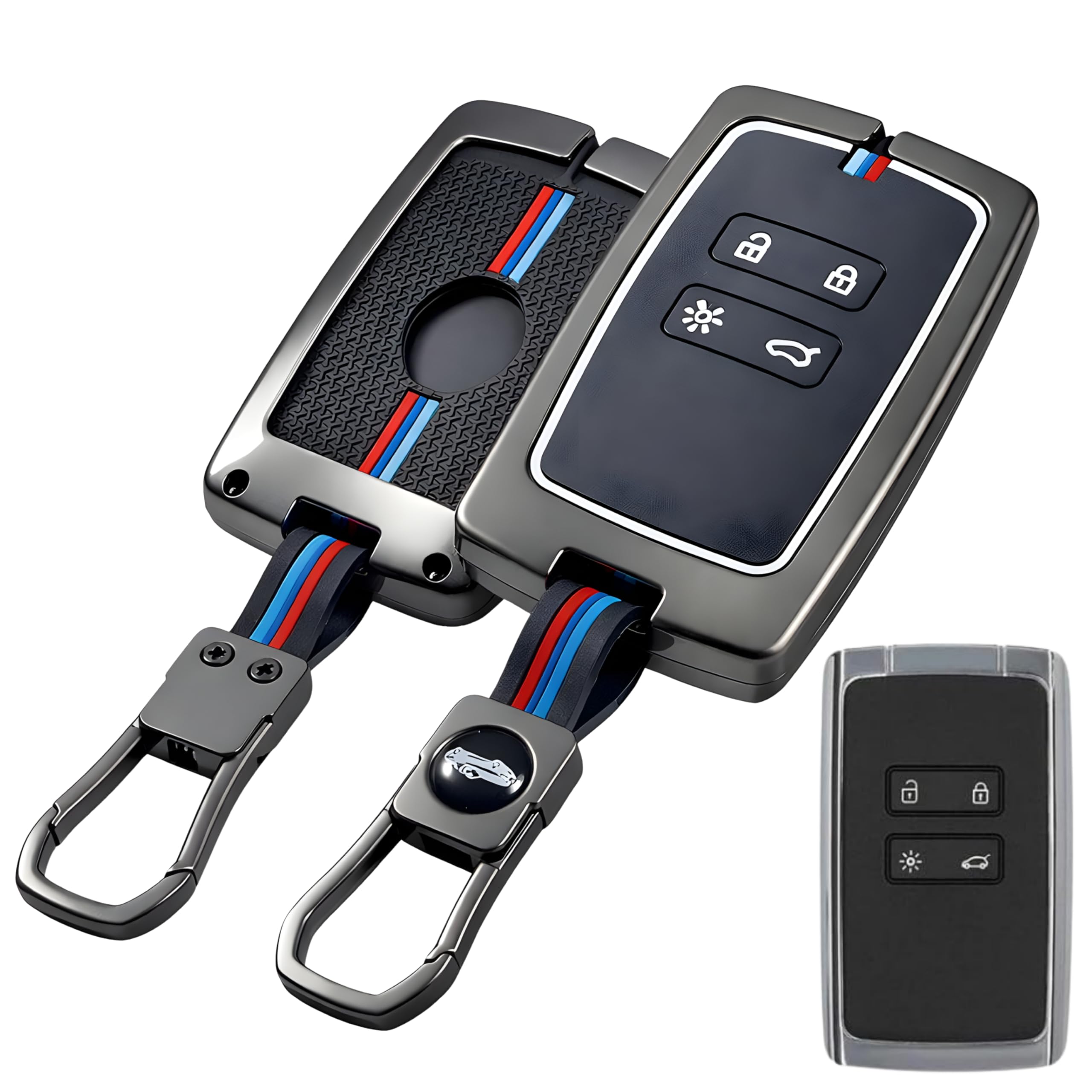 Zealsy Zinc Alloy Smart Key Cover, 4-Button, Compatible with Kiger & Triber, Grey and Black with Racing Stripes, Includes Keychain (Metal Black)-image-7