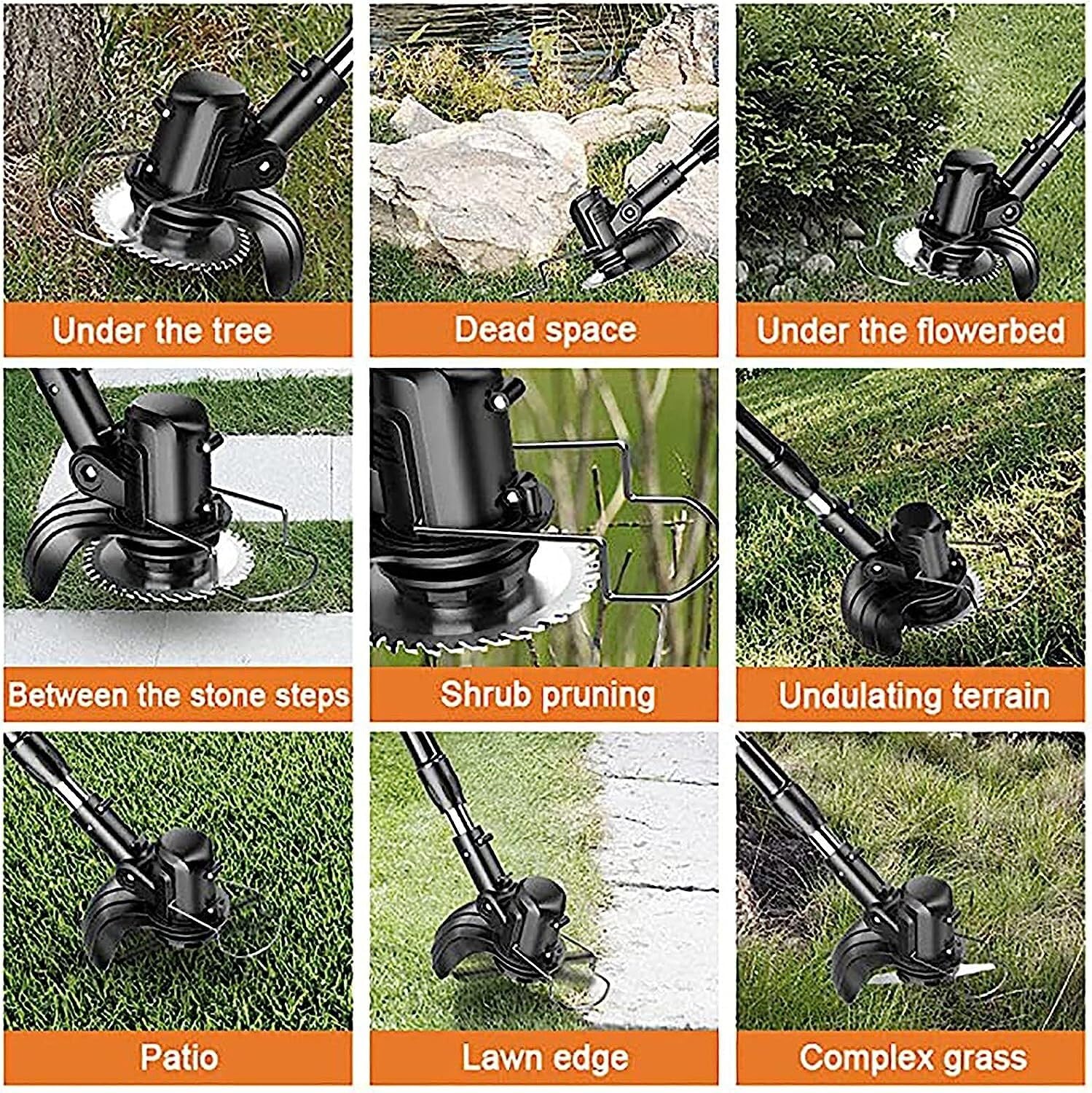 NAKEAH Cortacésped eléctrico, cortacésped multifunción 2 en 1, batería extraíble, orientable, 180 °, Longitud Ajustable, desbrozadora Manual, 4000mA