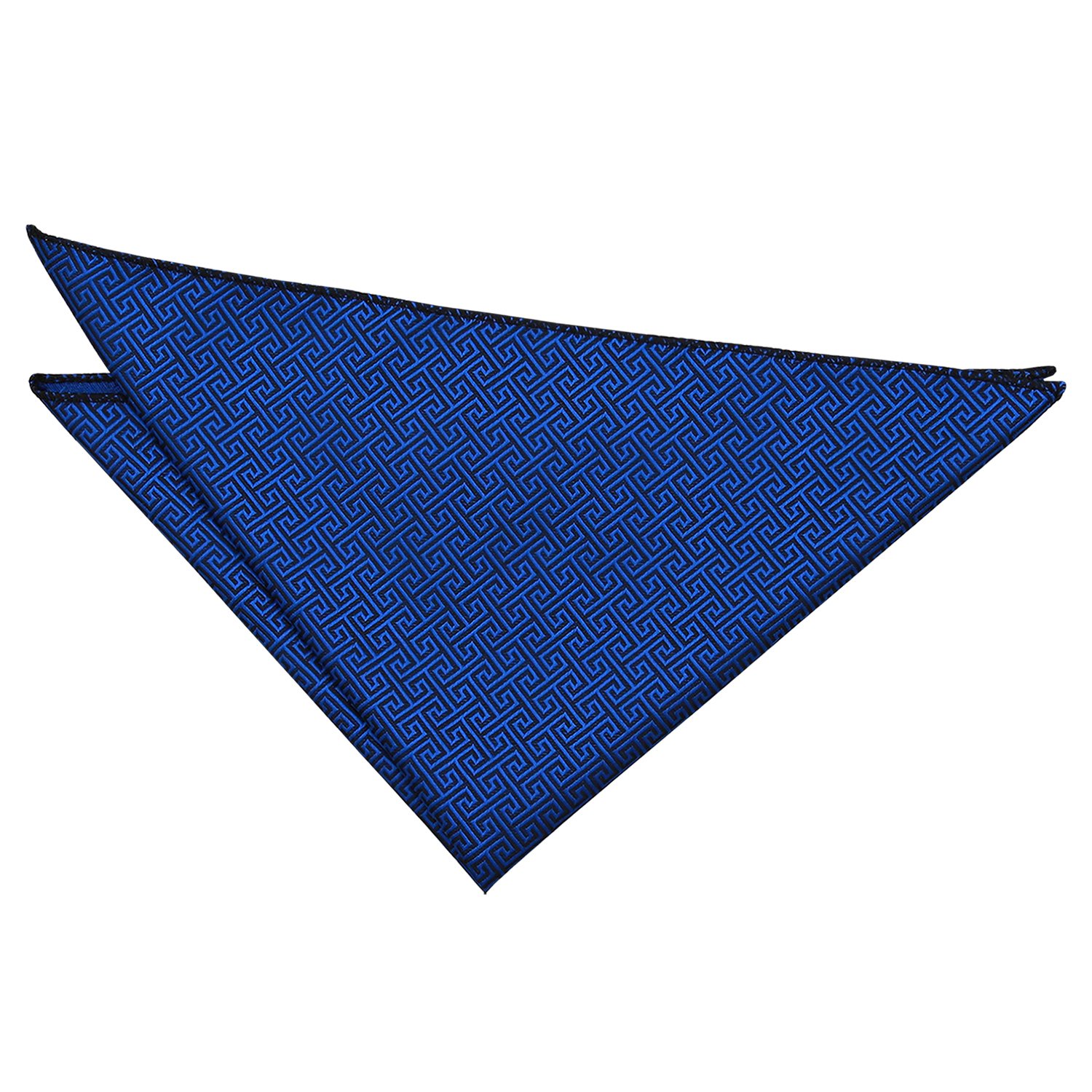 DQT Mens Greek Key Jacquard Pocket Square - Wedding, Business & Formal Suit Handkerchief - Royal Blue
