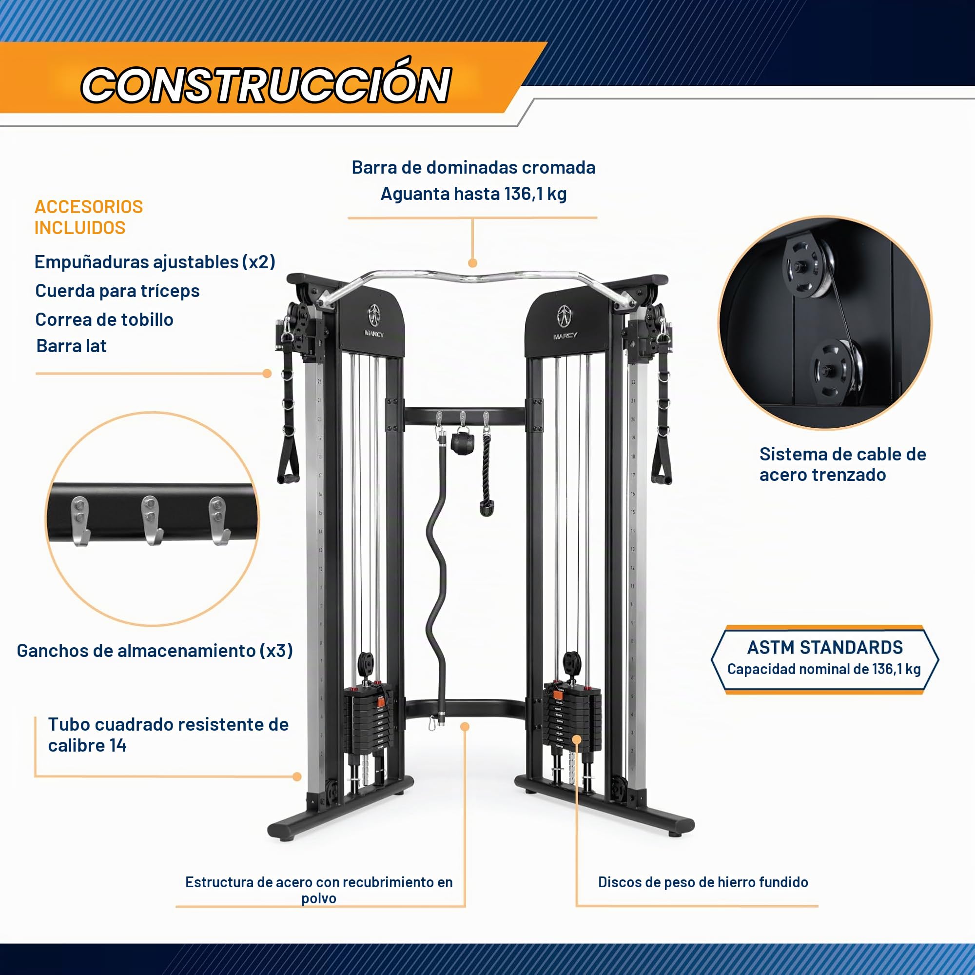 Marcy MFT-942 Functional Trainer, Máquina de Poleas con Peso Guiado