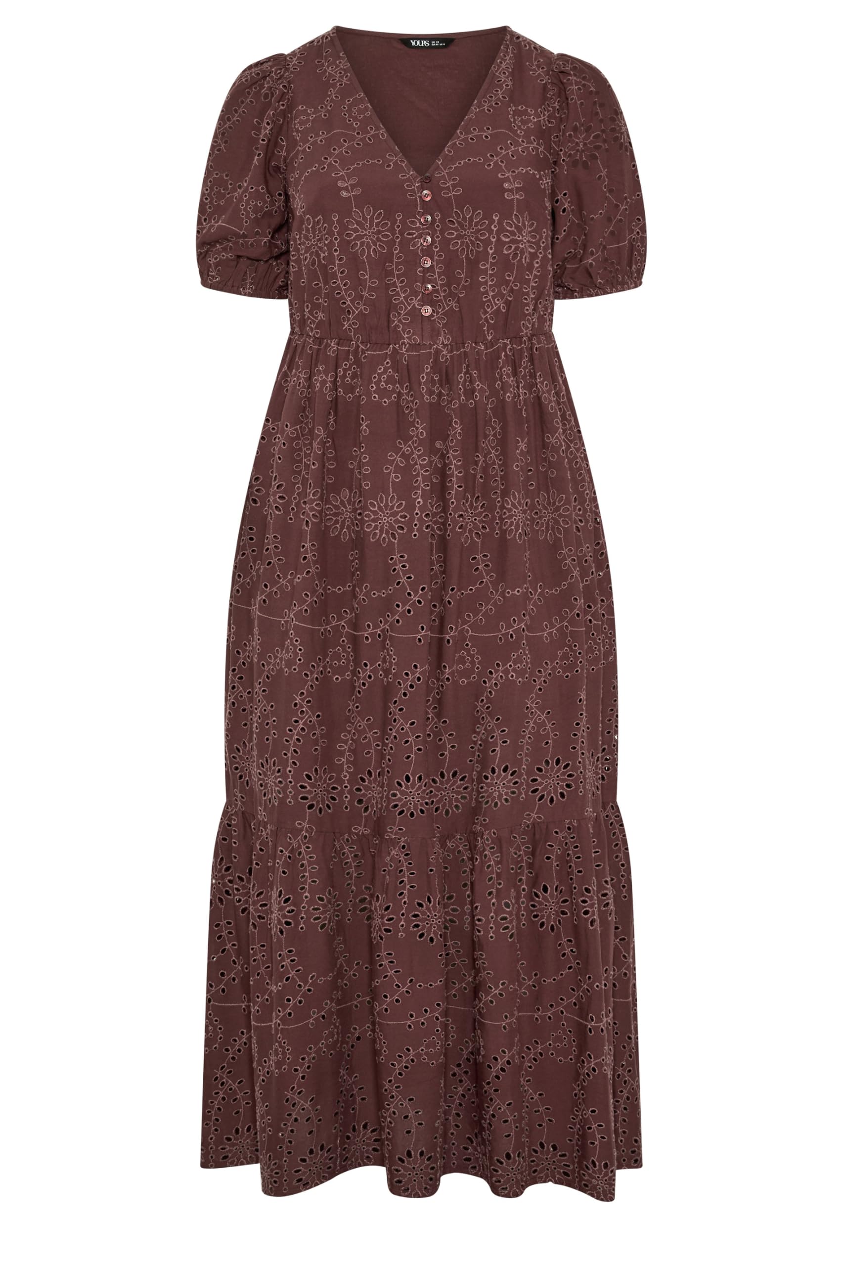 Yours Women's Chocolate Broderie Anglaise Tea Dress In | Size: 14