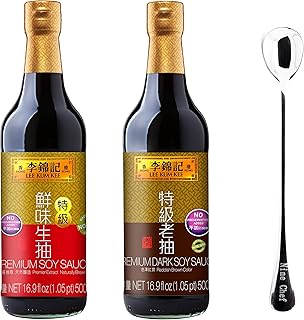 Lee Kum Kee Premium Light Soy Sauce, 16.9-Ounce + Lee Kum Kee Premium Dark Soy Sauce - 16.9 fl. Ounce + One NineChef Spoon