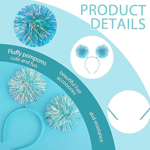 Miniatura 7 de WLLHYF Diadema con tiras de aluminio con pompones, diadema de oropel a la moda, bola esponjosa, lazo para el cabello, accesorios para el cabello