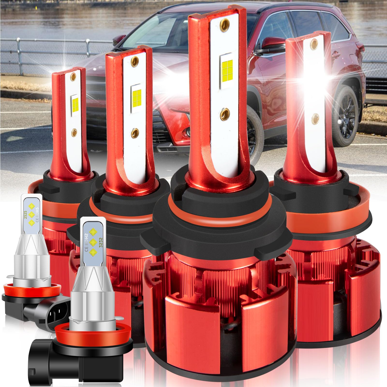 LTZXAP For Toyota Highlander 2014 2015 2016 2017 2018 2019 Light Bulbs, 800% Brightness Hi and Lo Beam+Fog Light Bulbs, Superfocused Beam Mode, 6500K, 36000LM Super Bright, Plug and Play, 6PCS