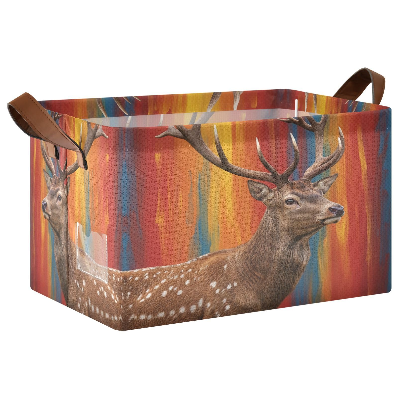 Ewusp Deer Storage Basket with Handles Waterproof Collapsible Storage Bin Closet Organiser Dog Toy Basket for Bedroom Nursery Office Home Organizing