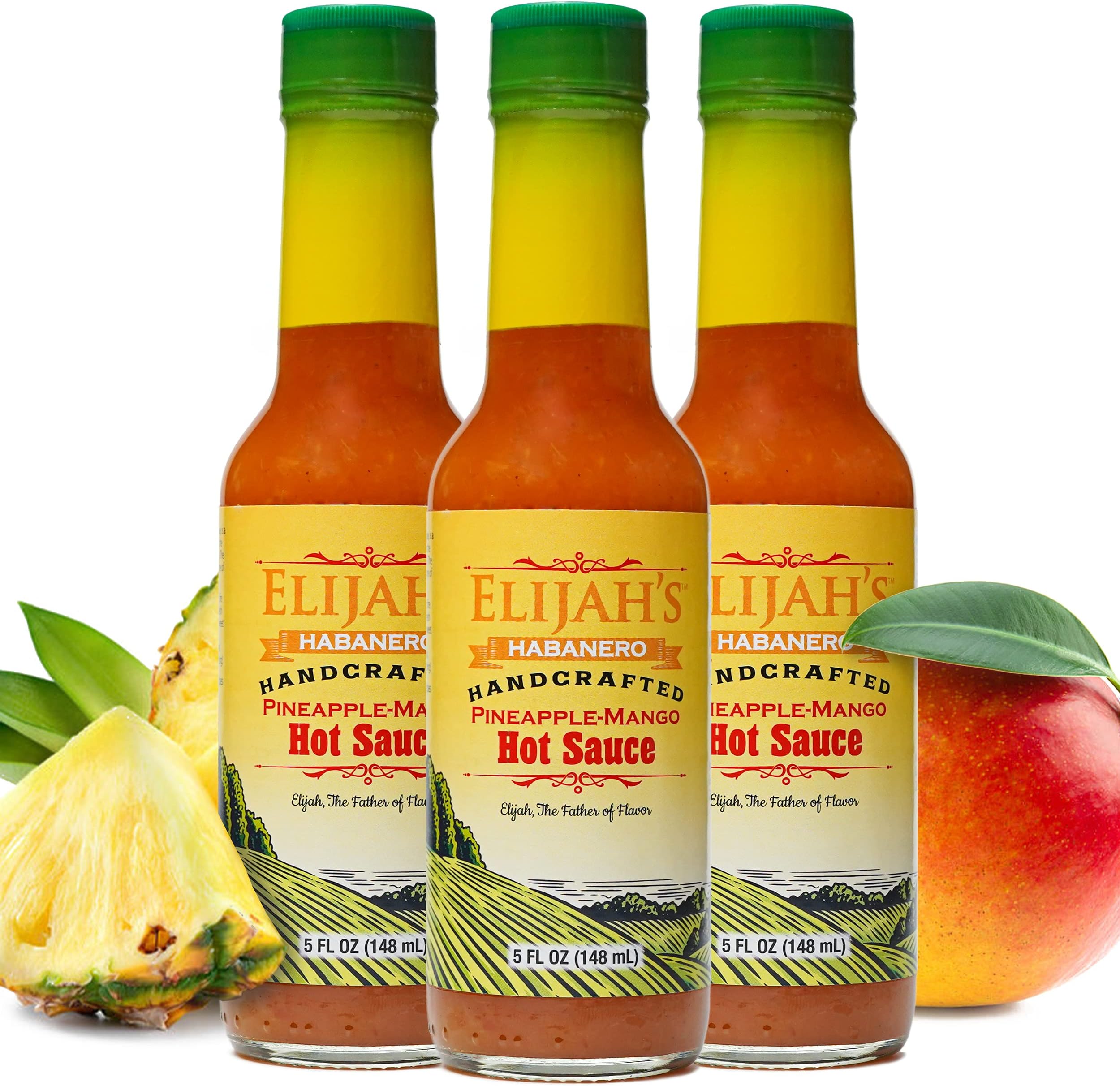 Elijah's Xtreme Pineapple-Mango Habanero Hot Sauce 3 Pack, Made with Fresh Fruit for Vibrant Flavor and Roasted Yellow Habanero Peppers for Heat
