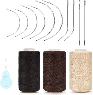 Beayuer Needle and Thread Set Professional Hair Extension Tools Hair Weave Needle 10 pcs with 3 pcs Black Brown Beige Threads for Making Wig Sewing Hair Weft Hair Weave Extension (Mixed Color)