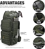 Vista 4 de Mardingtop mochila táctica militar de 75L con marco interno Molle, con cubierta para la lluvia, para campamentos, senderismo, viajes (Verde Ejército)