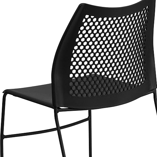 Miniatura 5 de BizChair Silla apilable con base de trineo negro para el hogar y la oficina con respaldo de ventilación de aire, silla de invitados