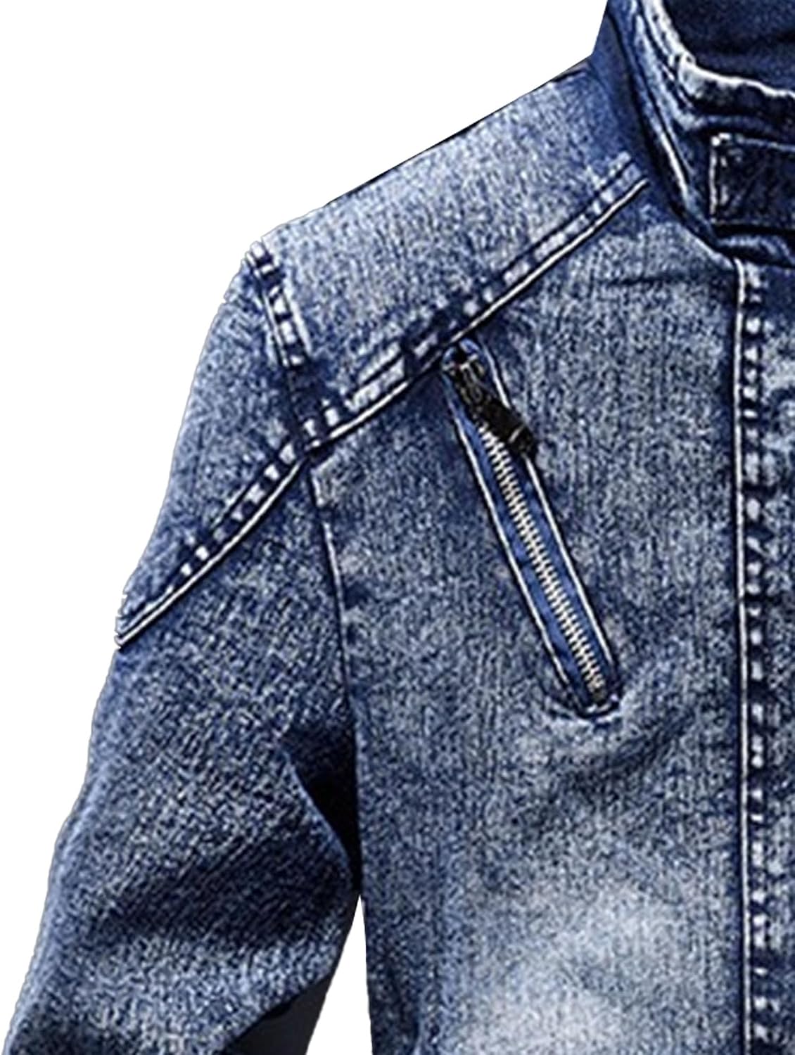 Men's Stand Collar Retro Denim Jackets Mock Neck Zipper Cowboys Coats Fall Winter Slim Fit Plush Lined Outwear (Blue,XX-Large)
