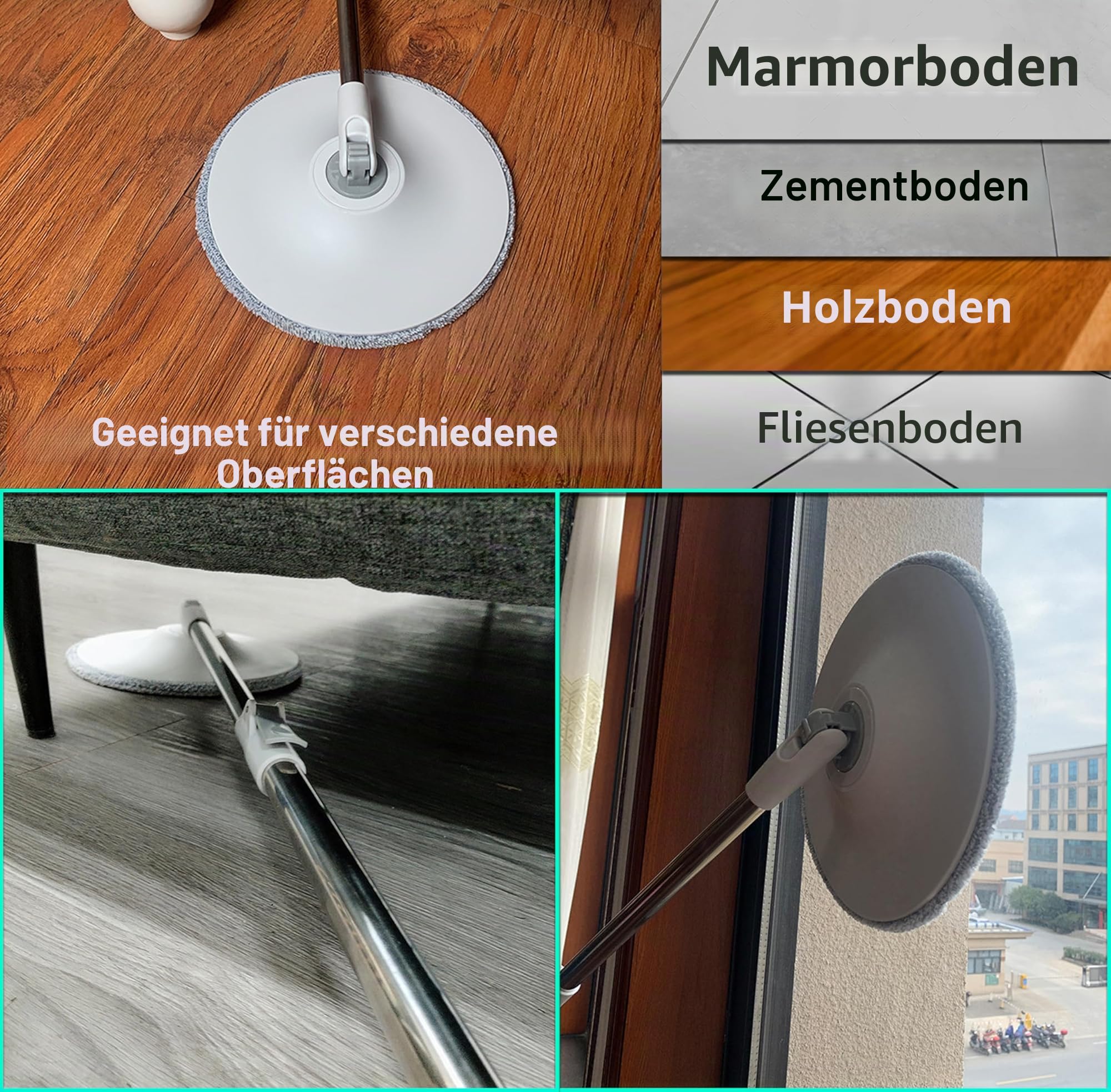 ARSUK Spin Mop Eimer und Bodenreinigungsset | Getrennte Mechanik für sauberes und schmutziges Wasser | 2L Kompaktdesign, 2 Mikrofasertücher, 118cm Edelstahl-Teleskopstiel | Ideal für den Haushalt